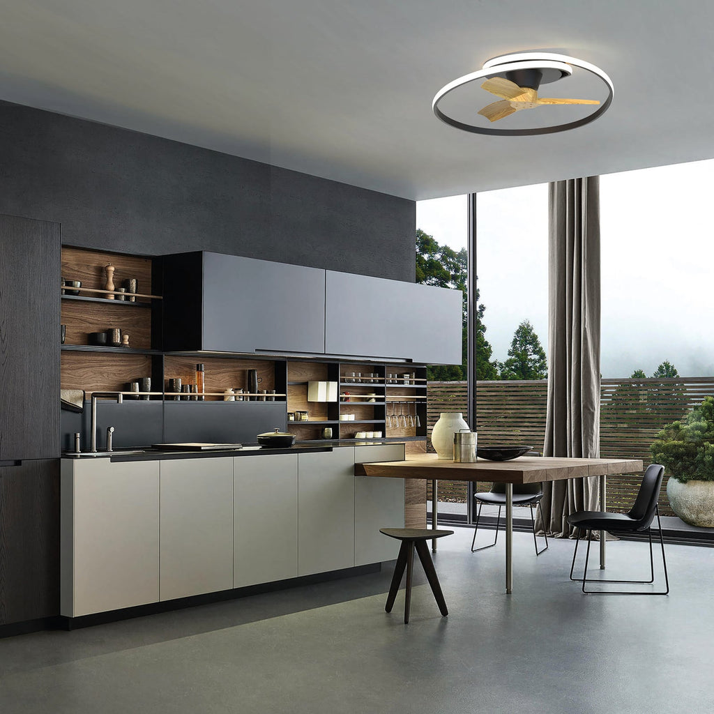 LED takvifte Ocean svart/tre dimbar CCT Ø78 cm 60W detalj