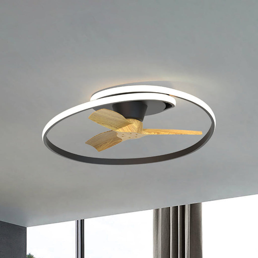 LED takvifte Ocean svart/tre dimbar CCT Ø78 cm 60W front