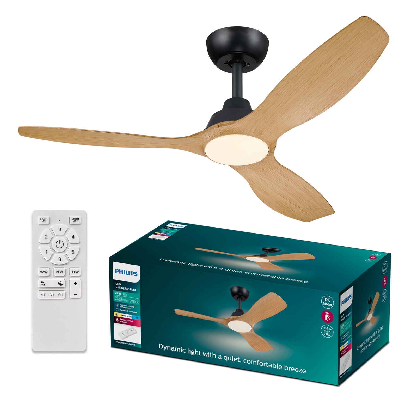 LED takvifte Olas dimbar Ø132 cm trefarget/svart 24W - Philips