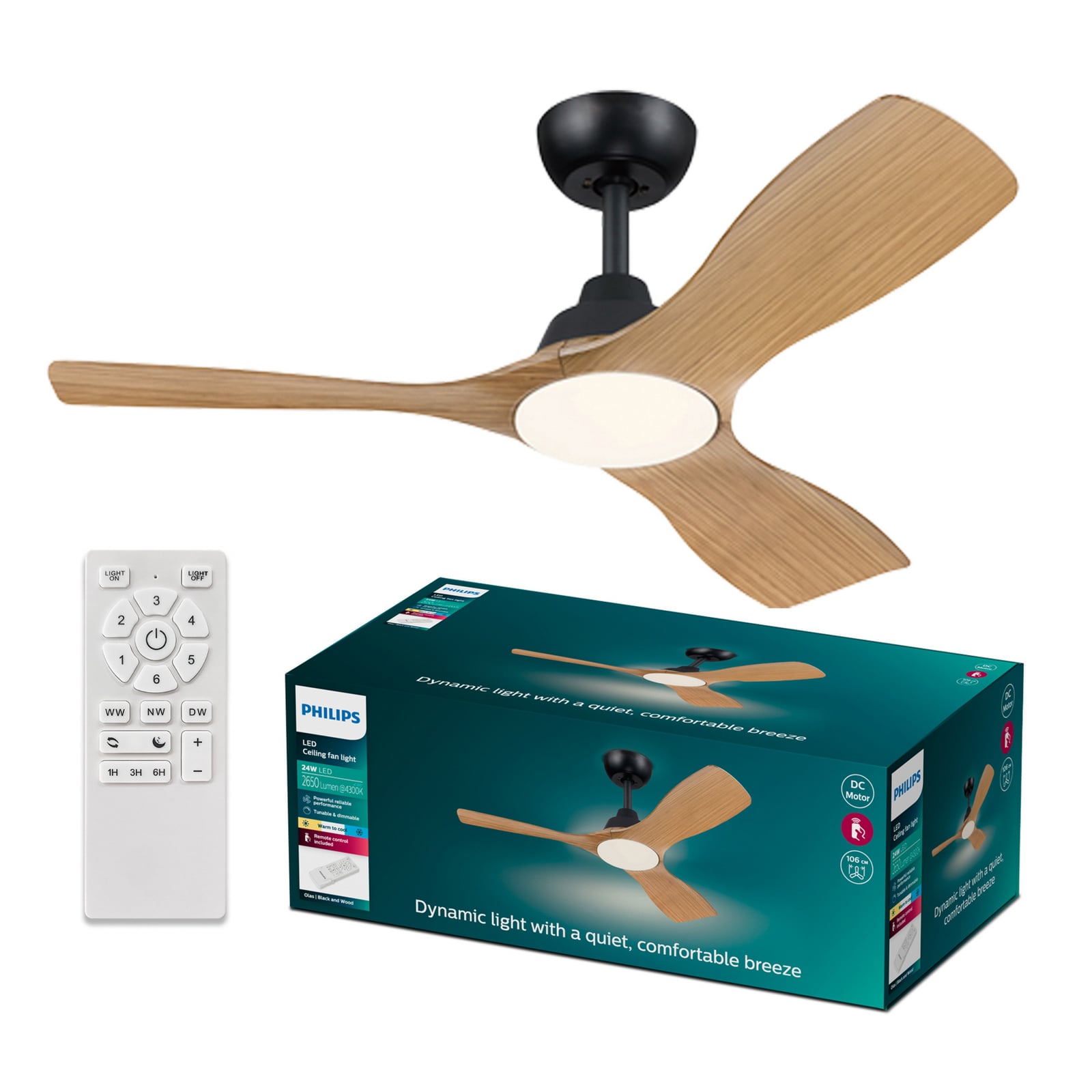 LED takvifte Olas dimbar Ø106 cm trefarget/svart med LED-lys på