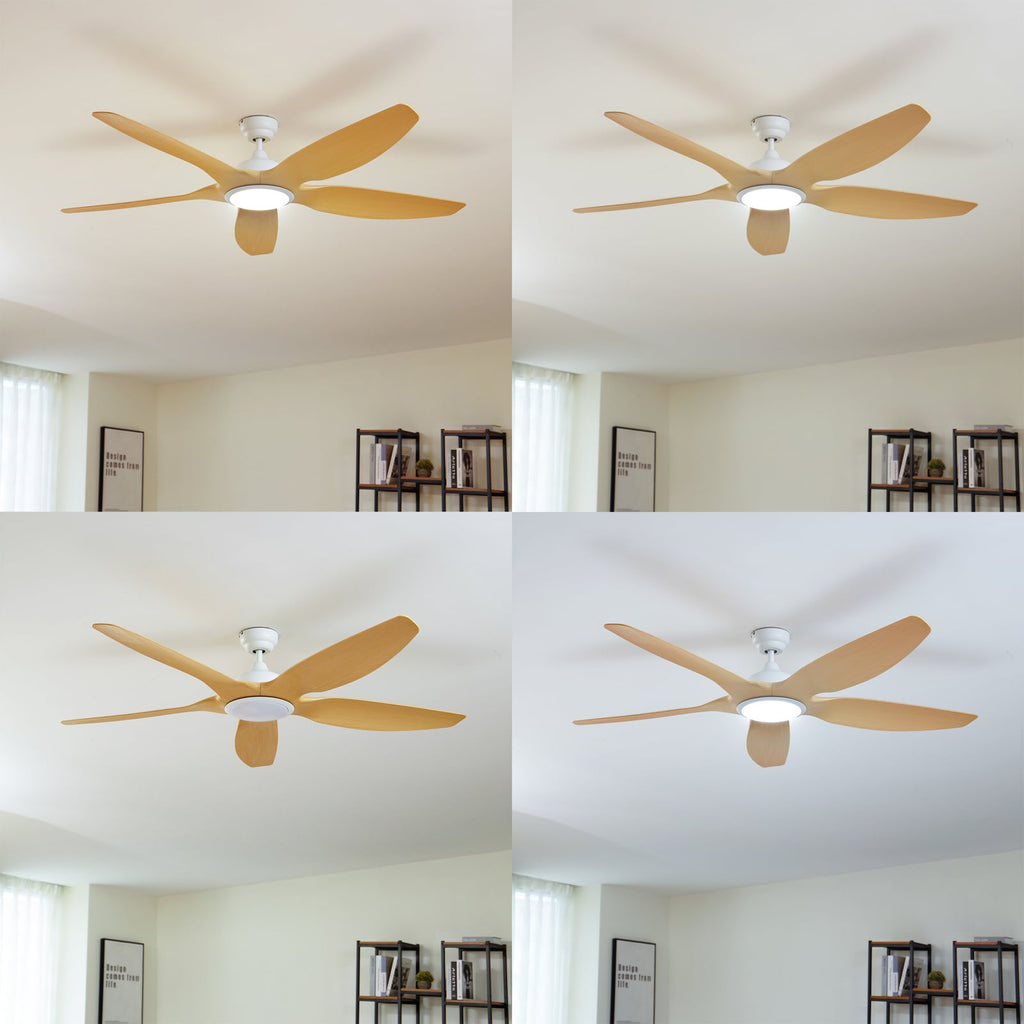 LED takvifte Omendo CCT dimbar hvit/bøk Ø152 cm montert i rom