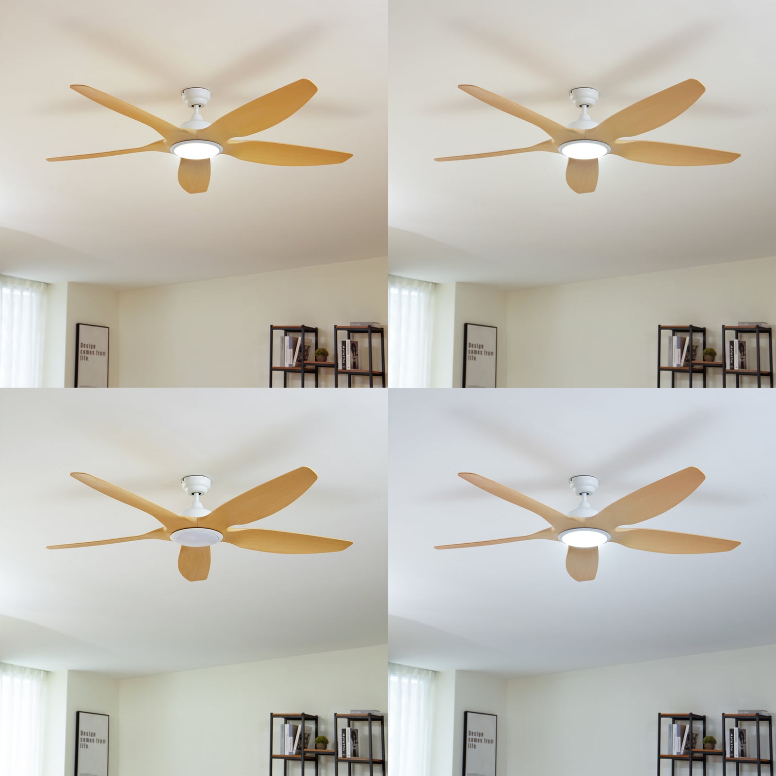 LED takvifte Omendo CCT dimbar hvit/bøk Ø152 cm montert i rom