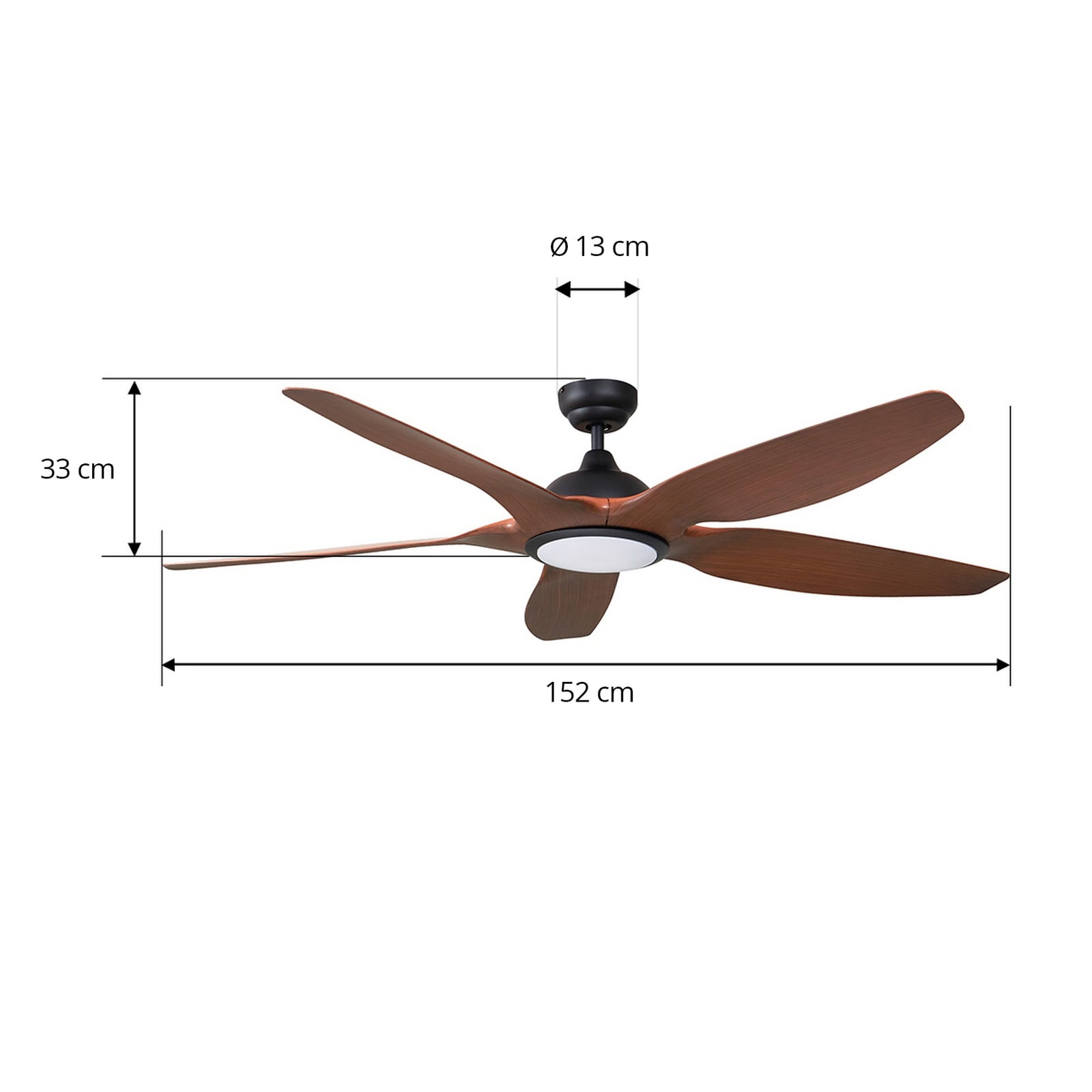 Detalj av vifteblad på LED takvifte Omendo dimbar CCT svart Ø152 cm
