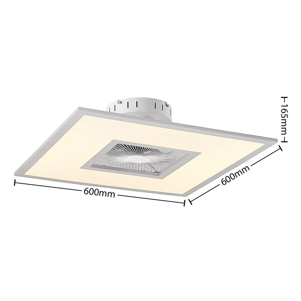 Nærbilde av LED takvifte Romea firkantet dimbar CCT 60x60 cm sølv/hvit lys