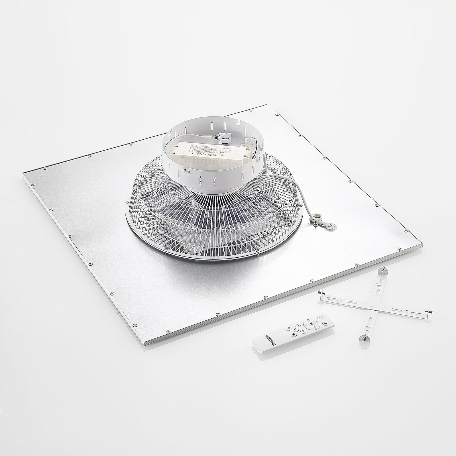 LED takvifte Romea firkantet dimbar CCT 60x60 cm sølv/hvit med lys på