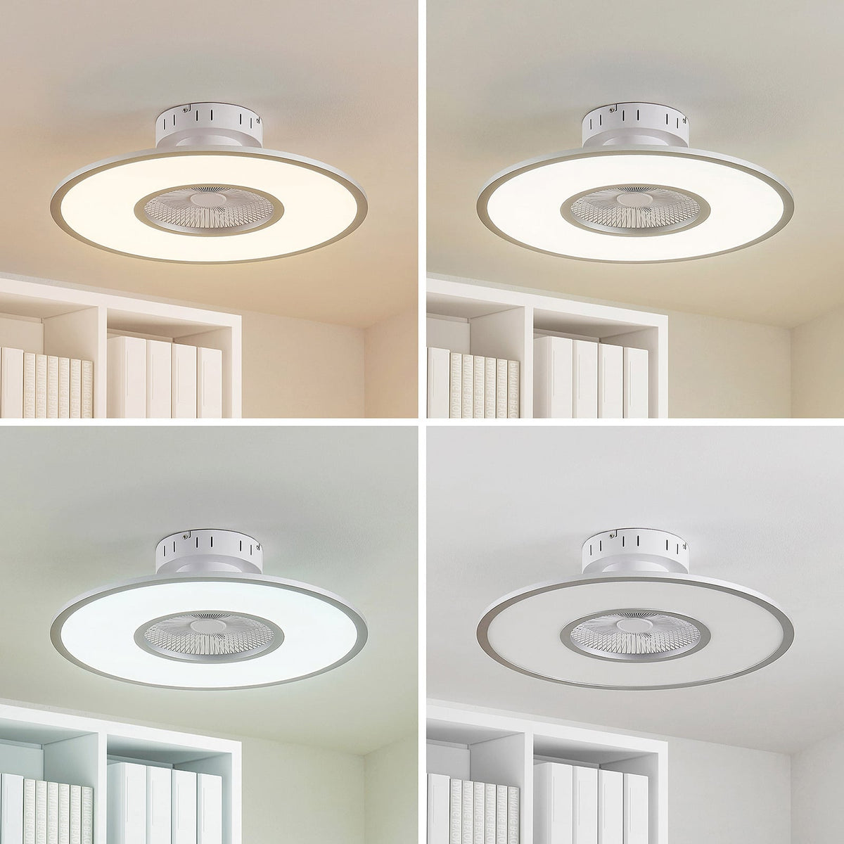 Detalj av LED takvifte Romea rund CCT dimbar Ø60 cm sølv/hvit