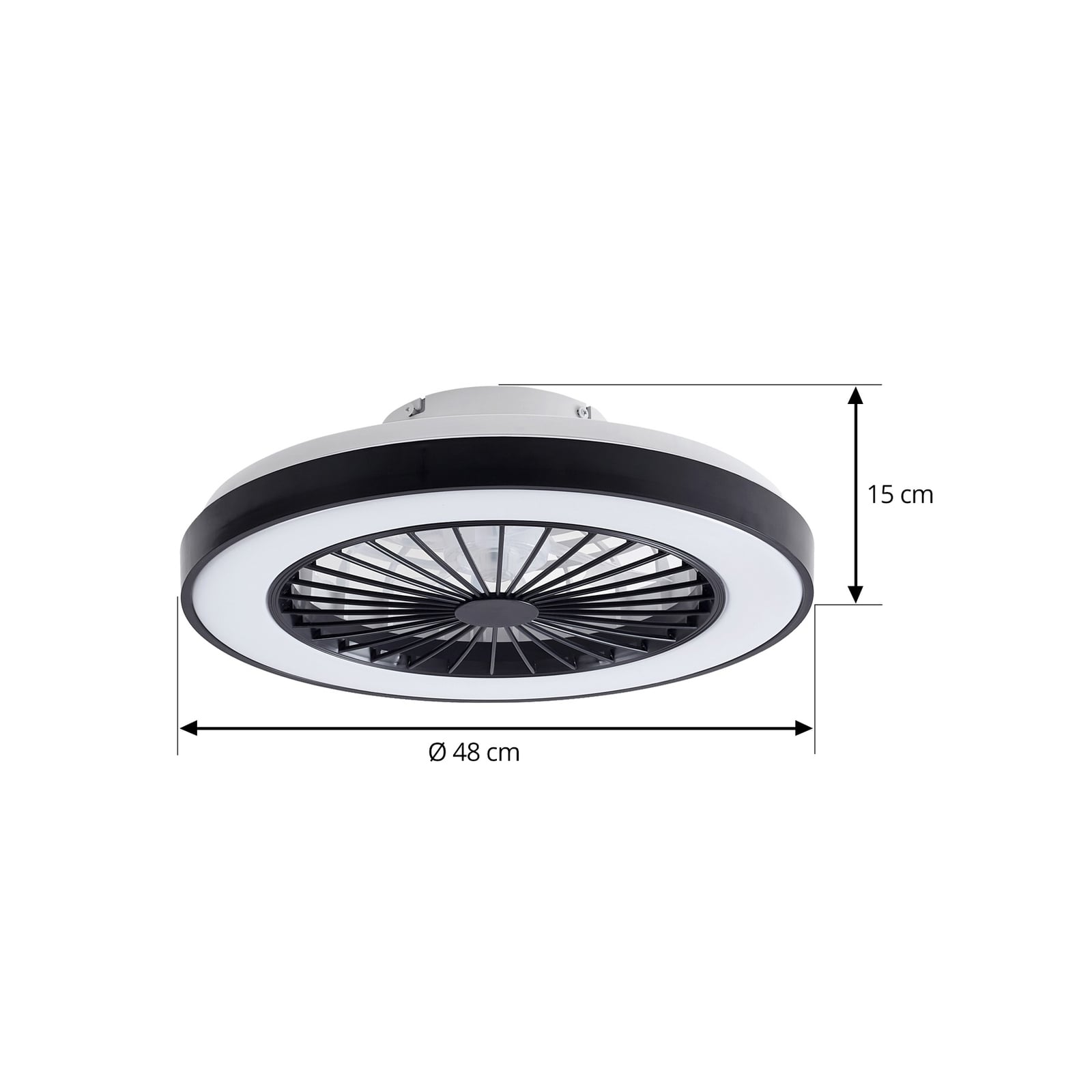 Nærbilde av vifteblader på LED takvifte Teleo dimbar RGB CCT Tuya Ø48 cm svart