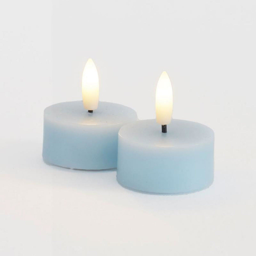 LED-telys Sille lyseblå ekte voks 2-pk forfra