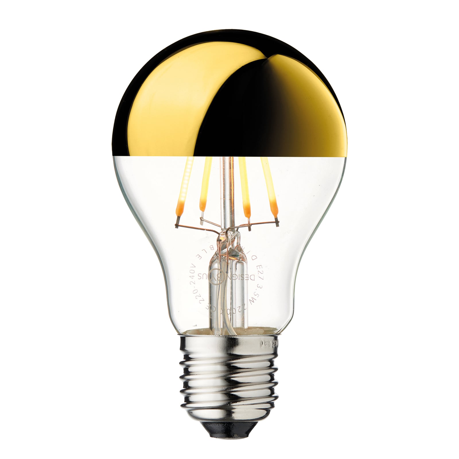 LED toppforspeilet pære E27 gull 3,5W 2700K dimbar forfra