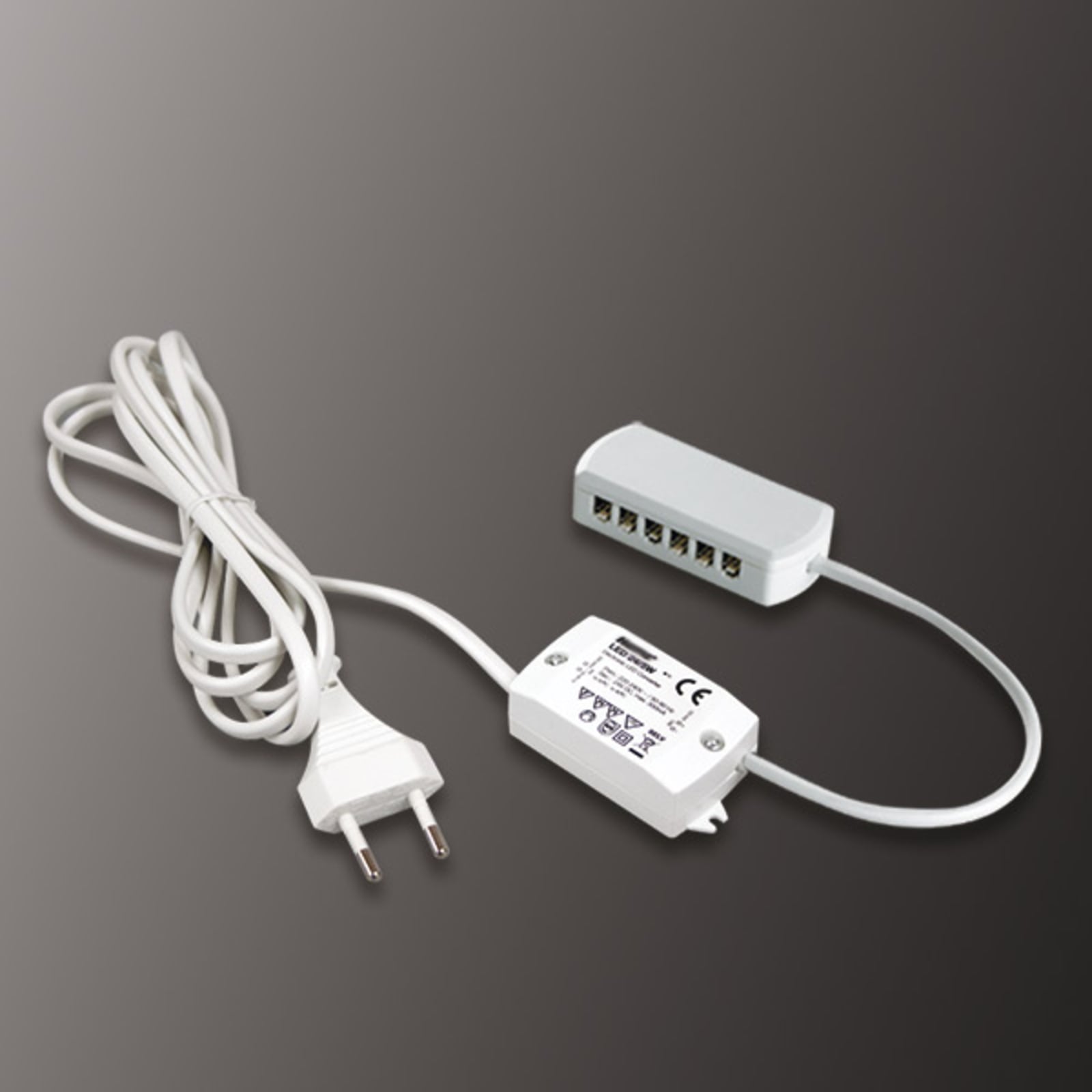 LED-transformator 24V DC 5W med 6-veis fordeler - Hera forfra