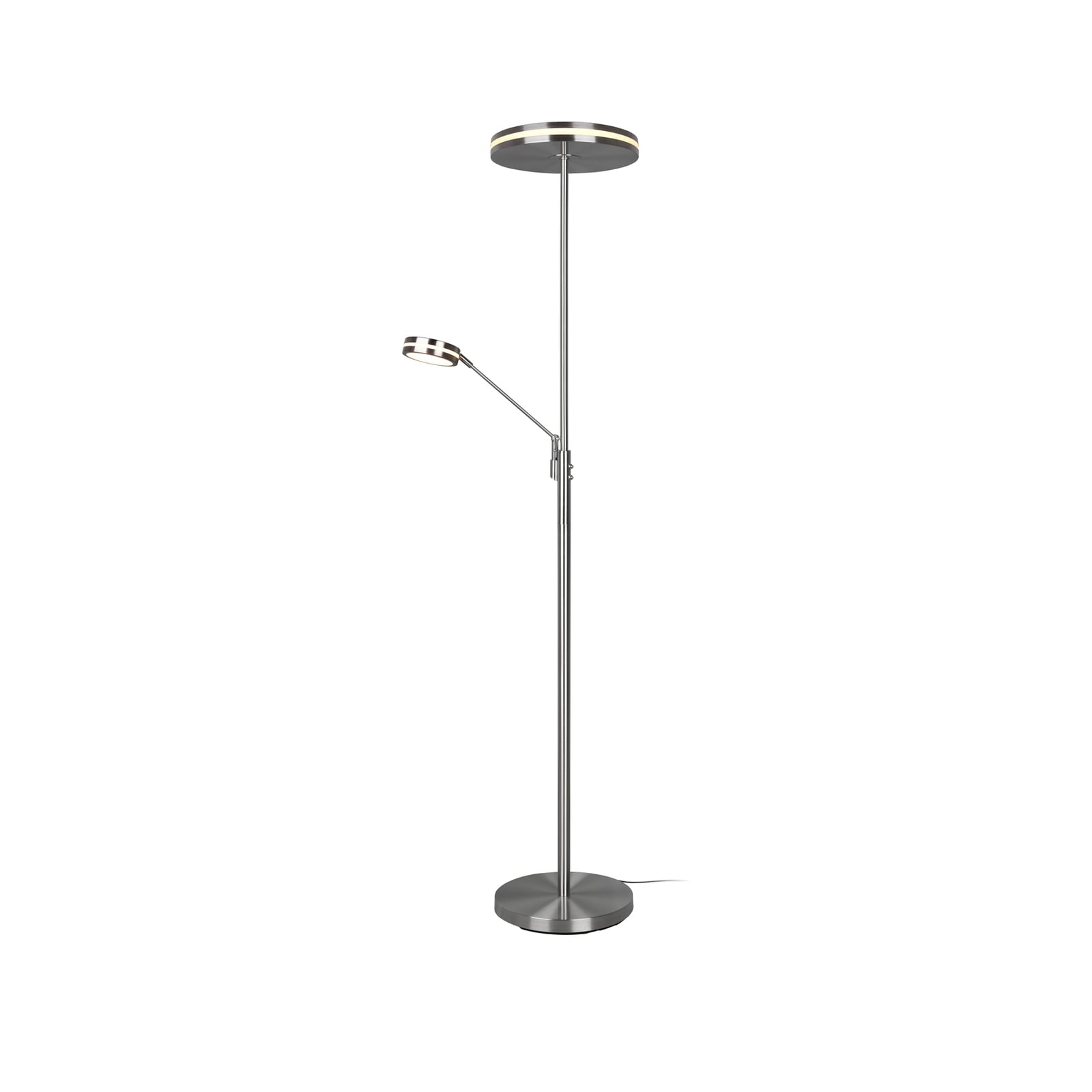 LED uplighter Franklin med leselampe dimbar matt nikkel forfra