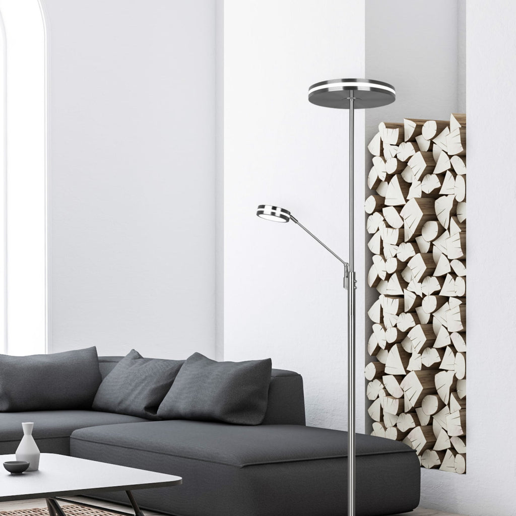LED uplighter Franklin med leselampe dimbar matt nikkel bakside