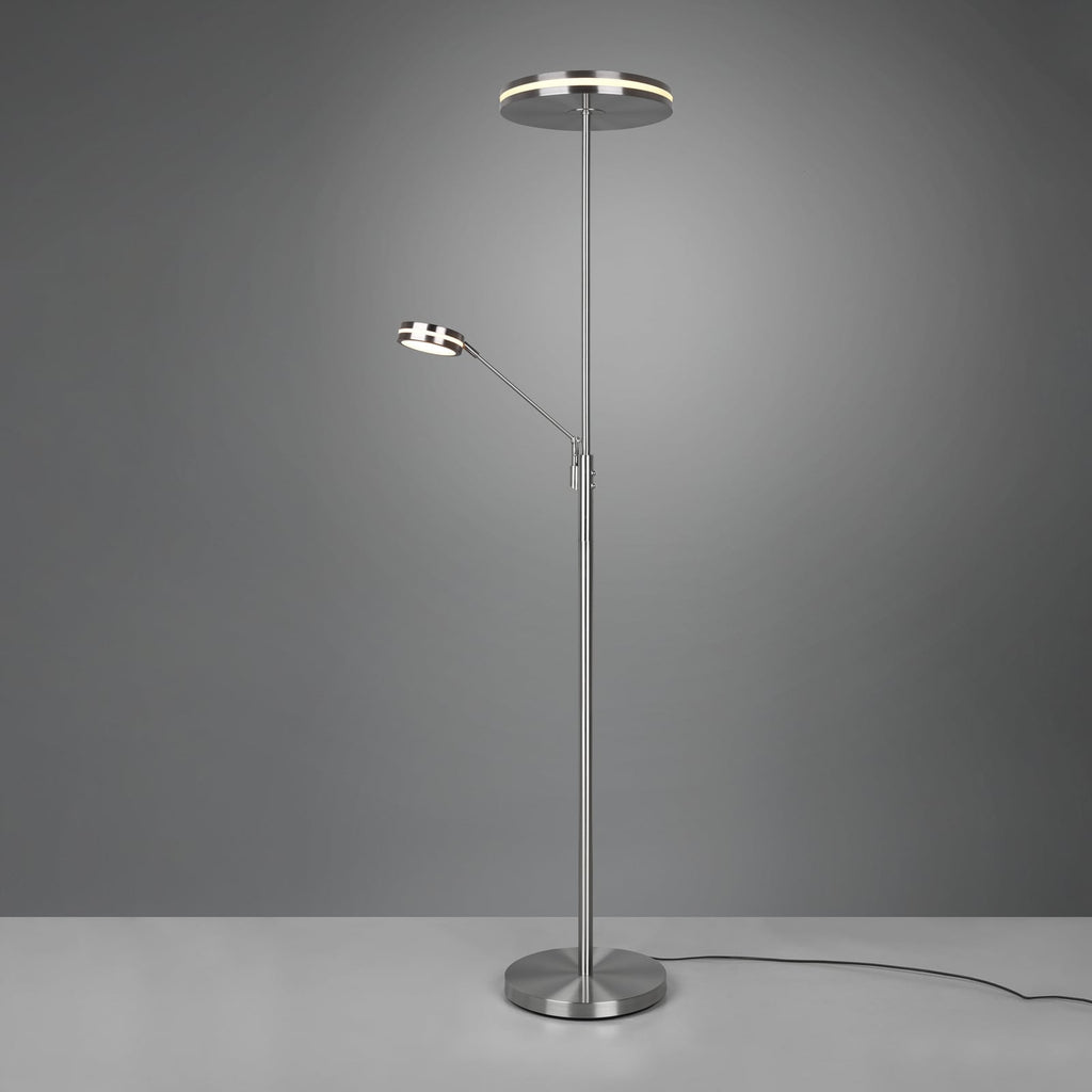 LED uplighter Franklin med leselampe dimbar matt nikkel sett fra siden