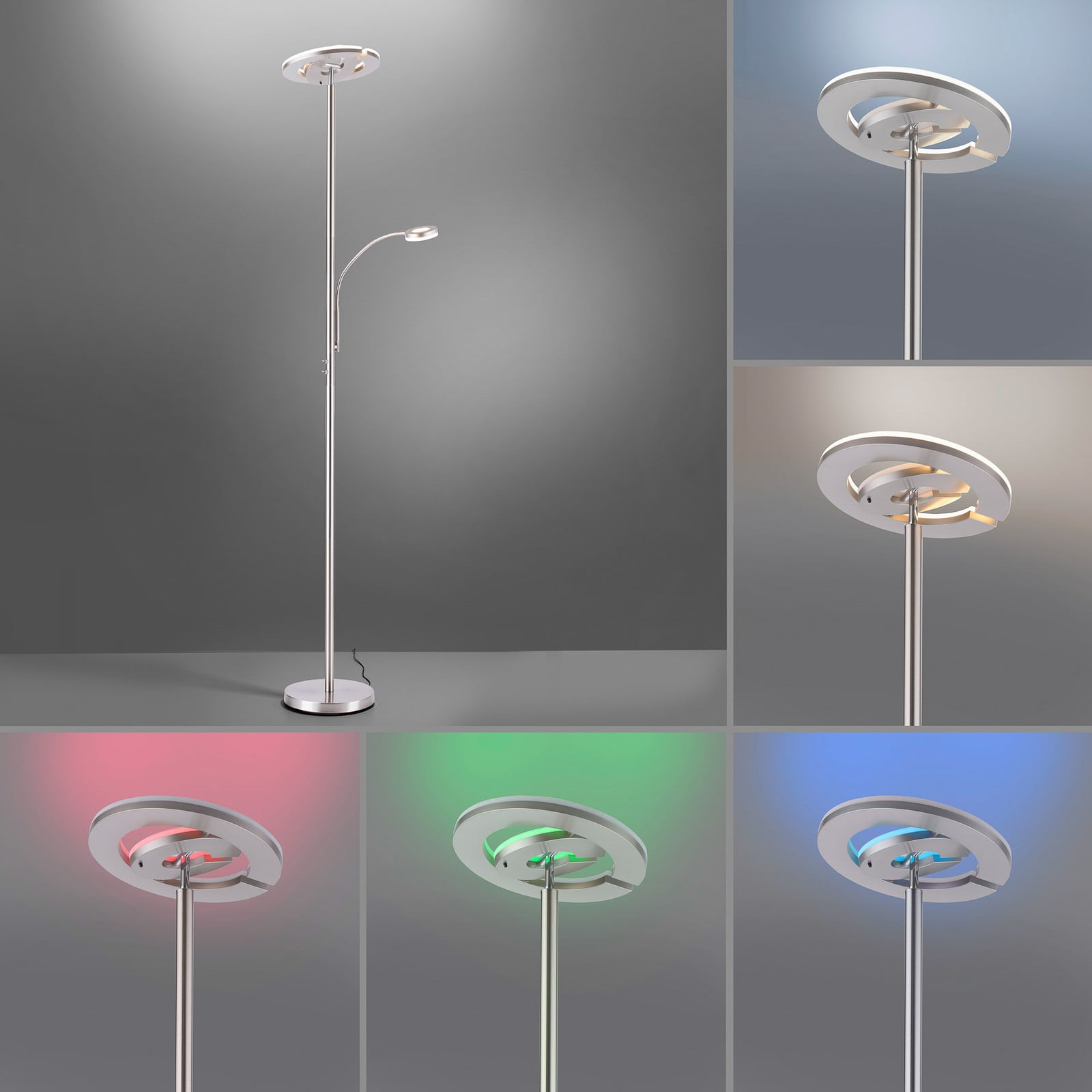 Montert LED uplighter Rocco med lesearm dimbar RGB fjernkontroll - LOLA Smart i stue
