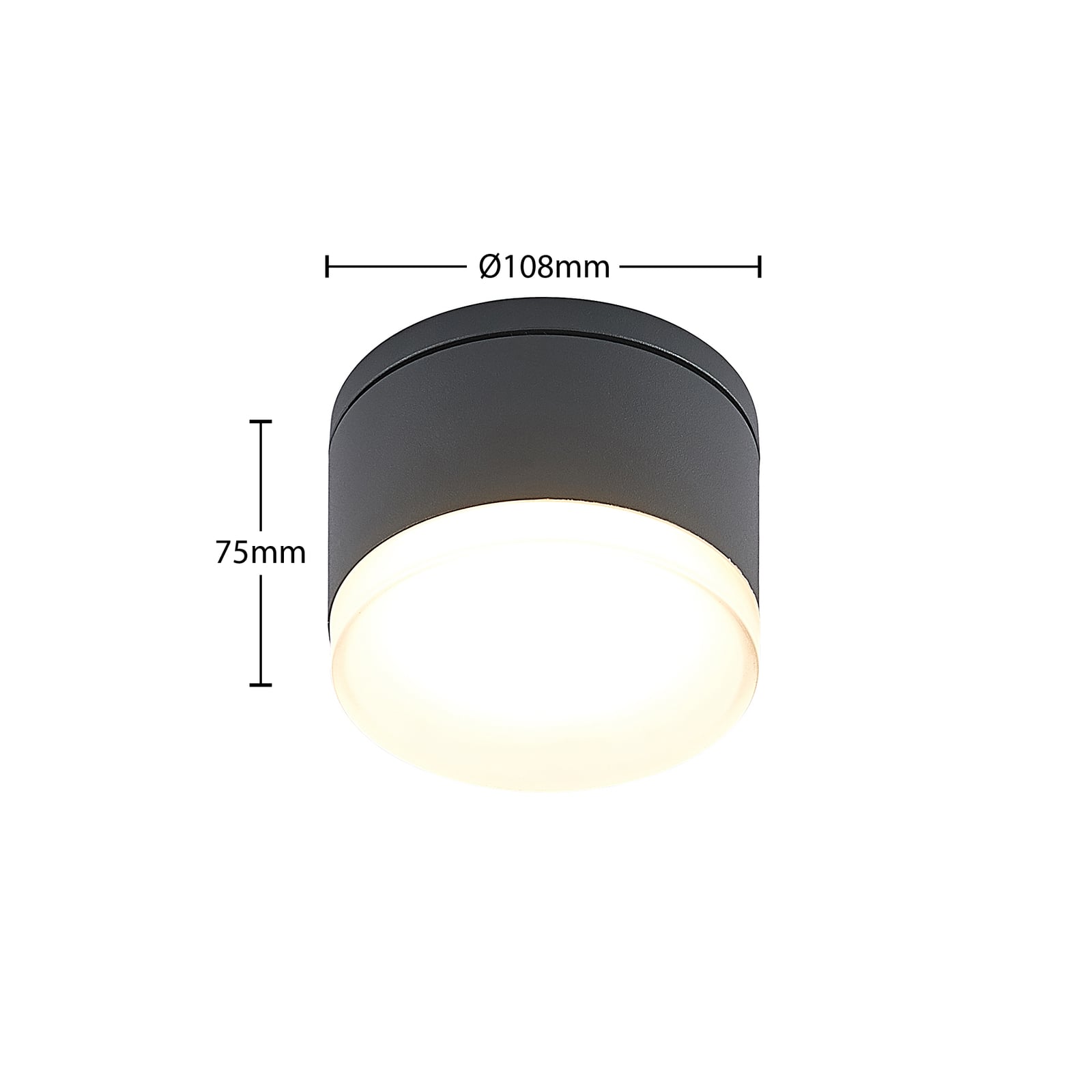 LED ute taklampe Mathea sylinder aluminium lys i mørket