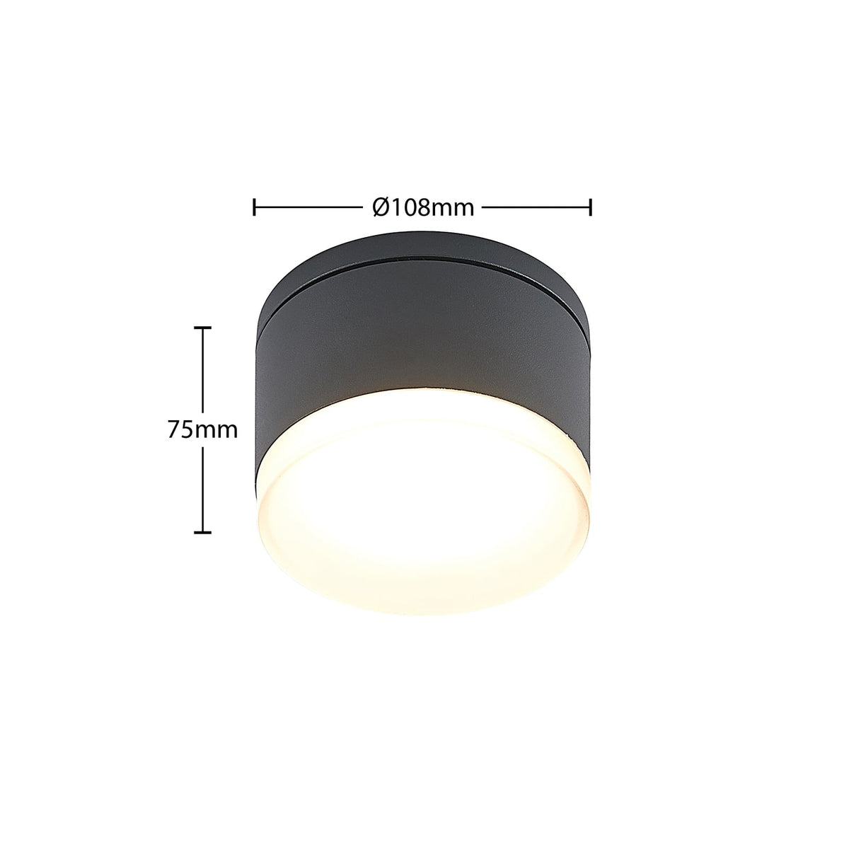LED ute taklampe Mathea sylinder aluminium lys i mørket