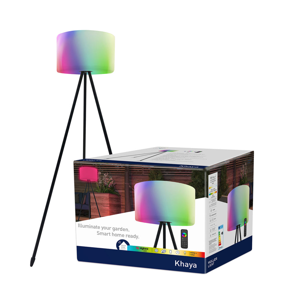 LED utegulvlampe Khaya RGBW dimbar IP44 143 cm app-styring skjermbilde
