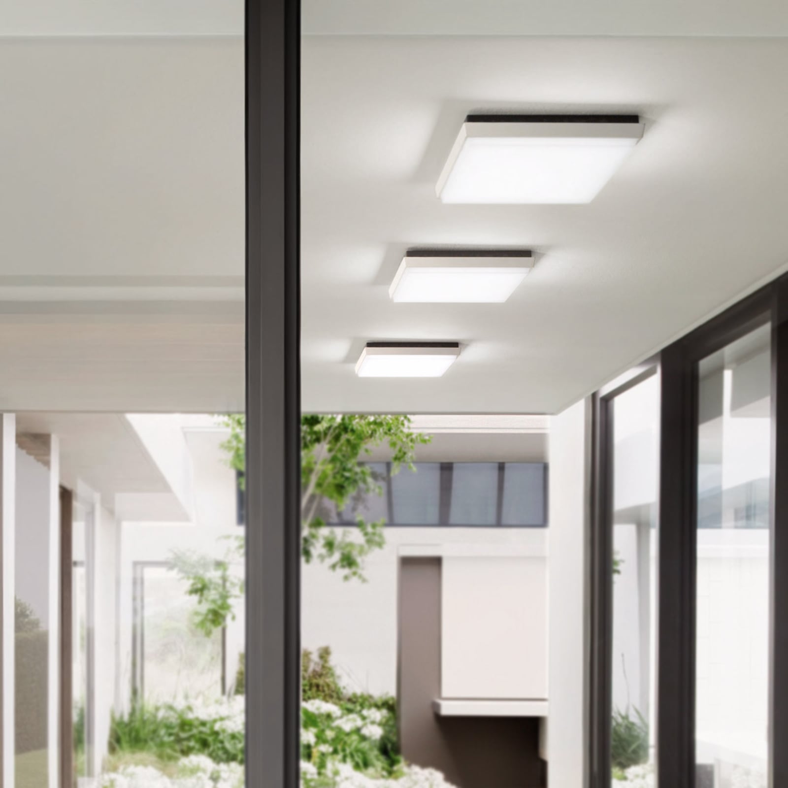 Detaljbilde av LED utendørs taklampe Desdy hvit 24x24 cm