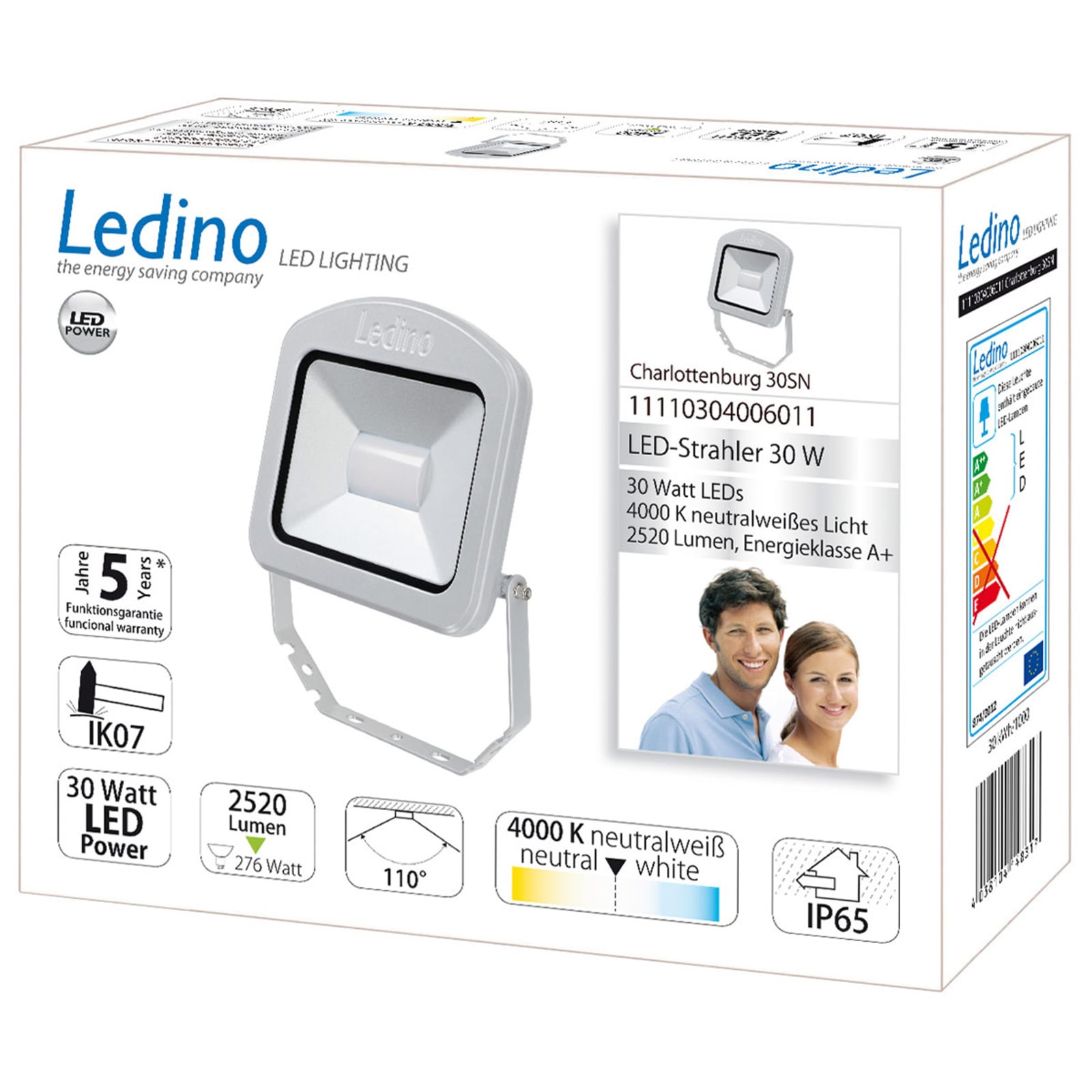 LED utespot Charlottenburg sølv 30W 4000K IP65 fra Ledino foran