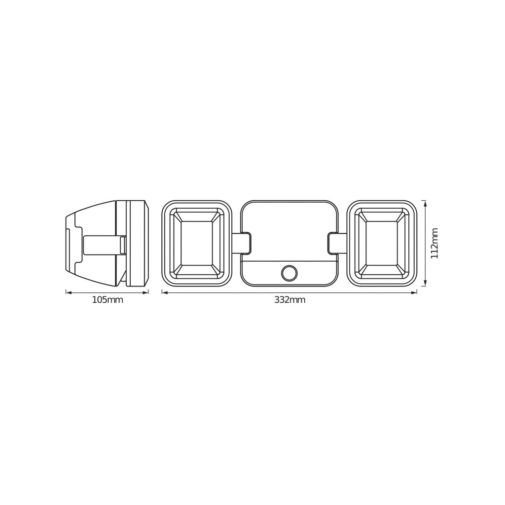 LED utespot DOUBLE 2-lys batteridrevet med sensor hvit IP54 bakside