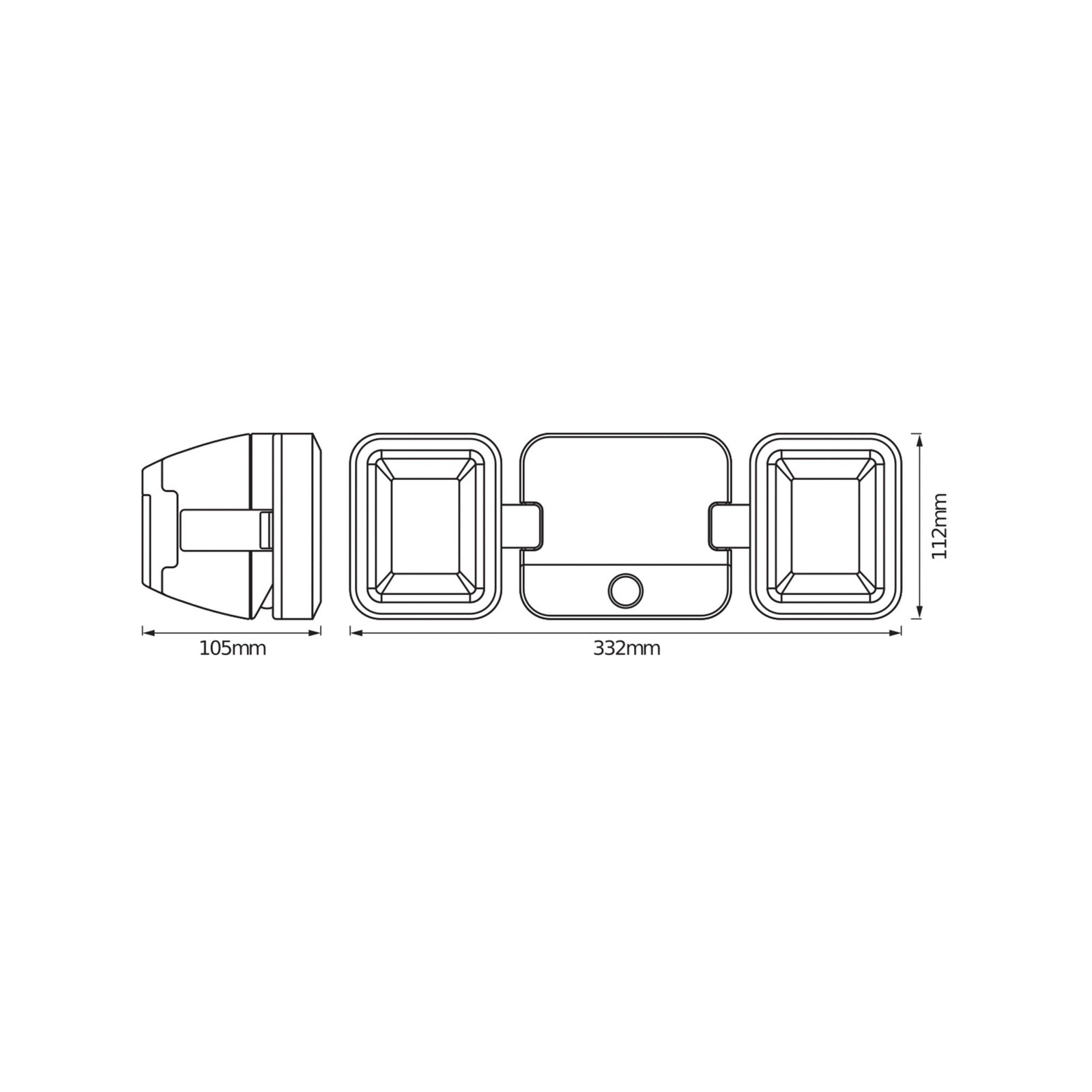 LED utespot DOUBLE 2-lys batteridrevet med sensor hvit IP54 bakside