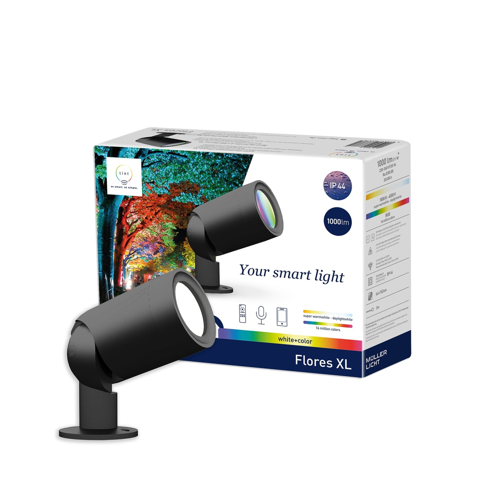 LED utespot Flores XL med jordspyd CCT RGB IP44 tint nærbilde av LED-lys