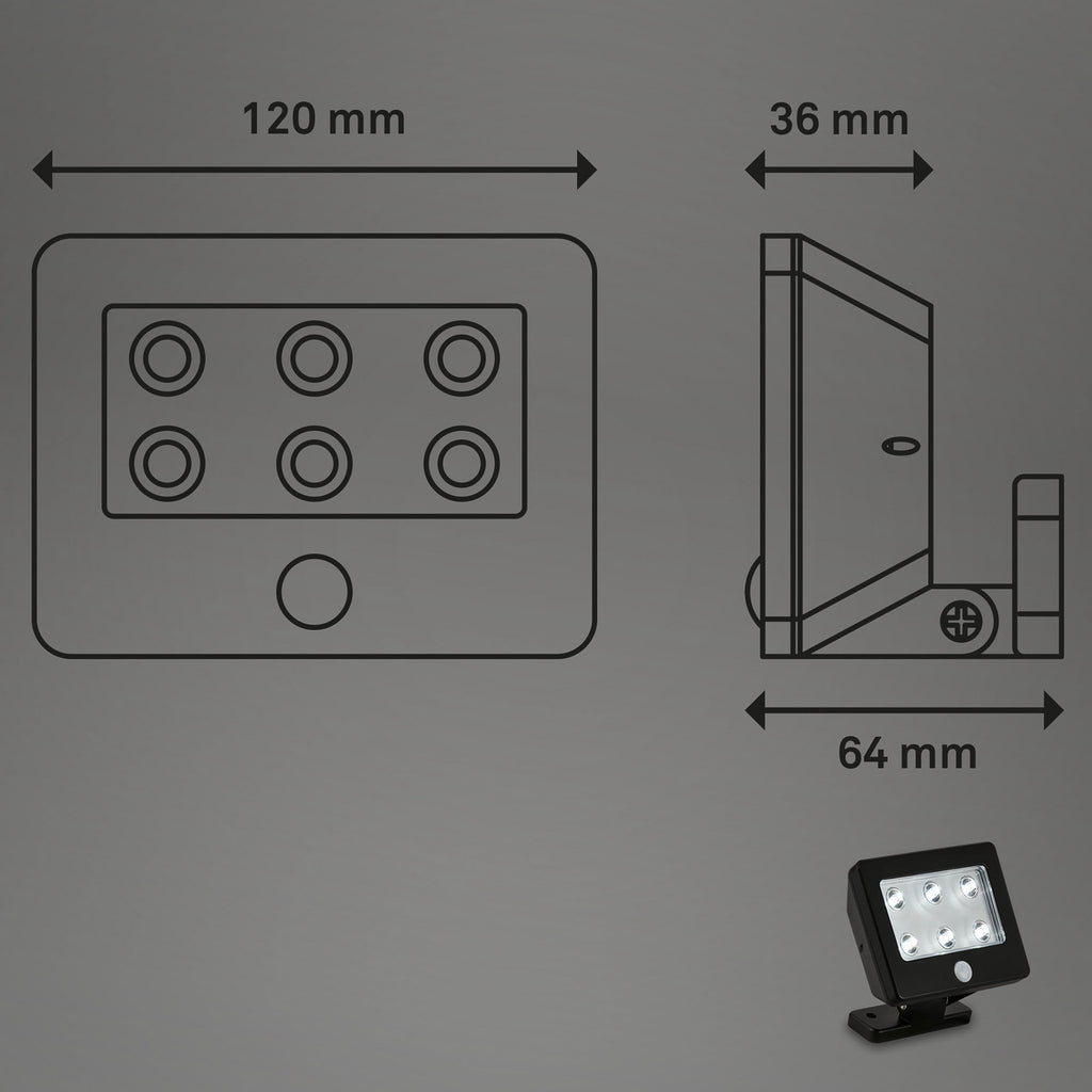 Detalj av sensor på LED utespot Kollig med bevegelsessensor batteridrevet IP54 svart