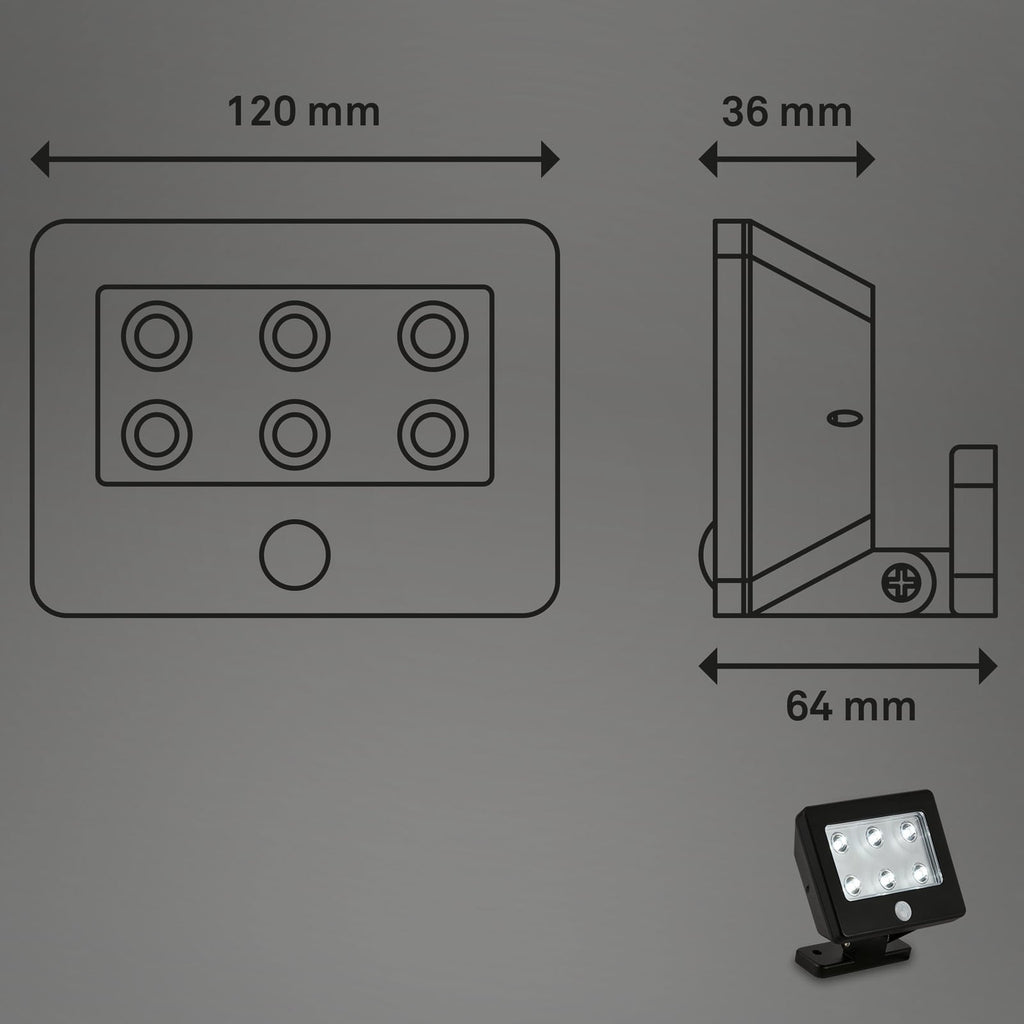 Detalj av sensor på LED utespot Kollig med bevegelsessensor batteridrevet IP54 svart