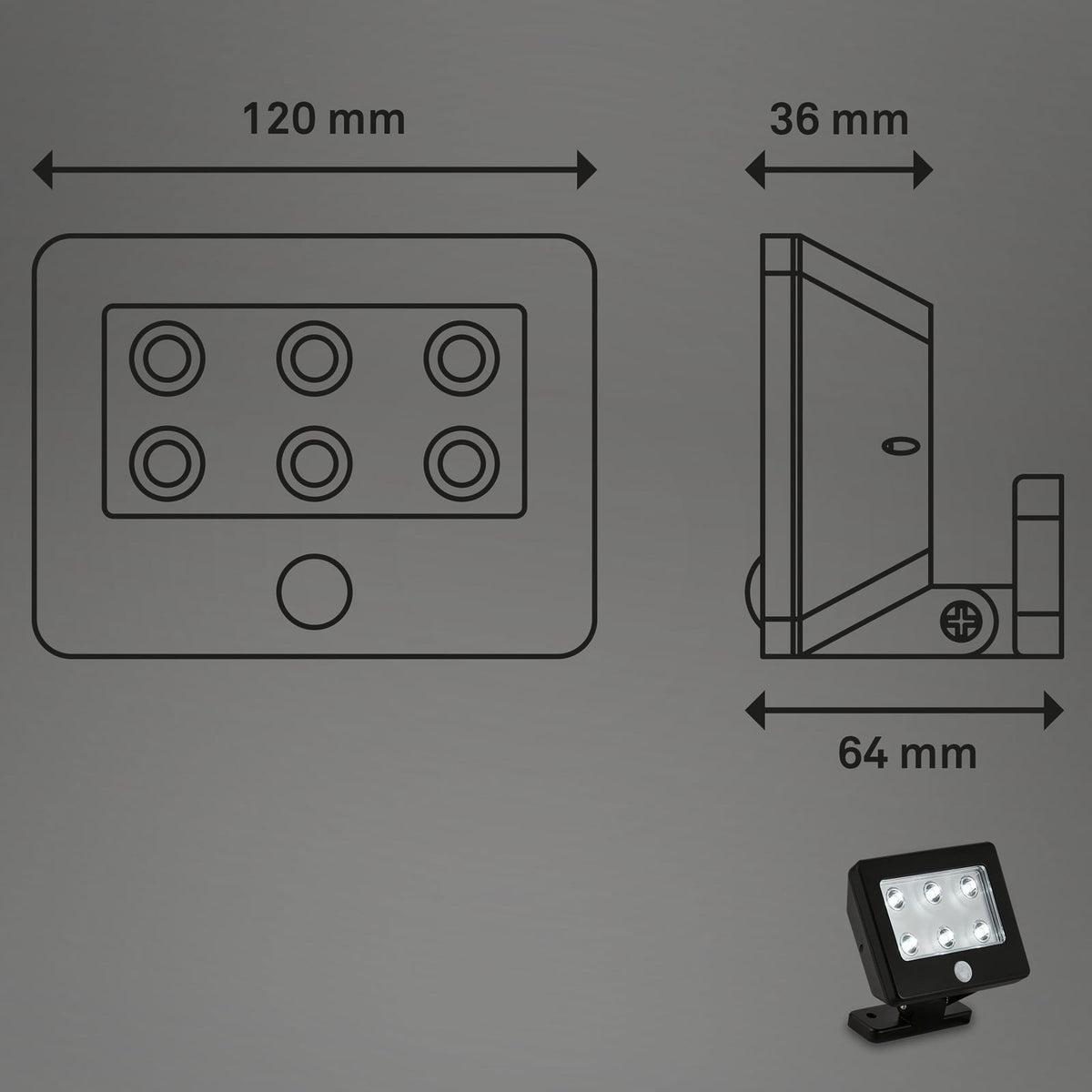 Detalj av sensor på LED utespot Kollig med bevegelsessensor batteridrevet IP54 svart