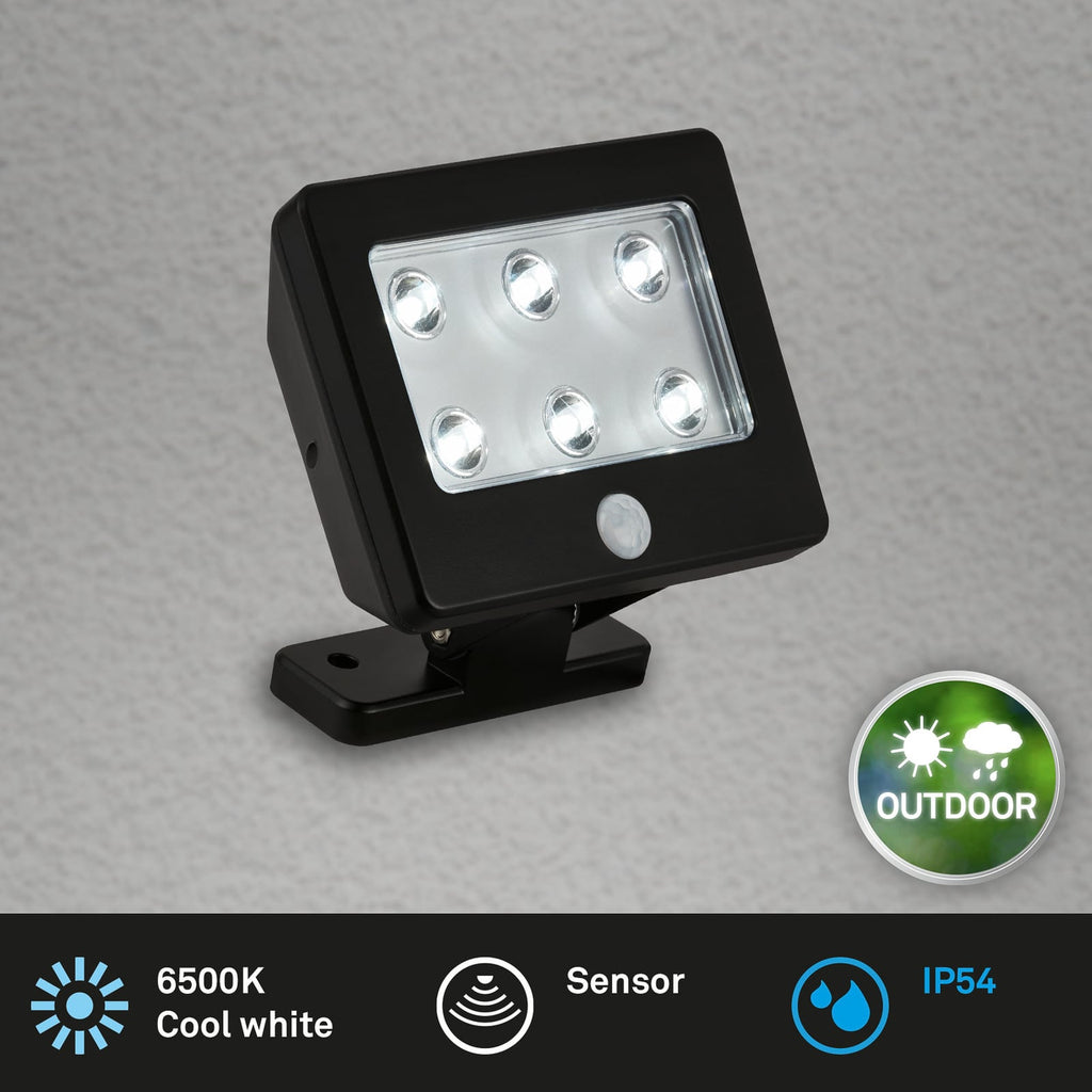 Montert LED utespot Kollig med bevegelsessensor batteridrevet IP54 svart på vegg