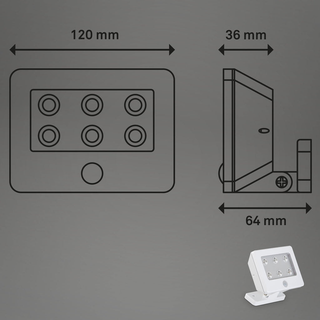 LED utespot Kollig med bevegelsessensor batteridrevet hvit detalj