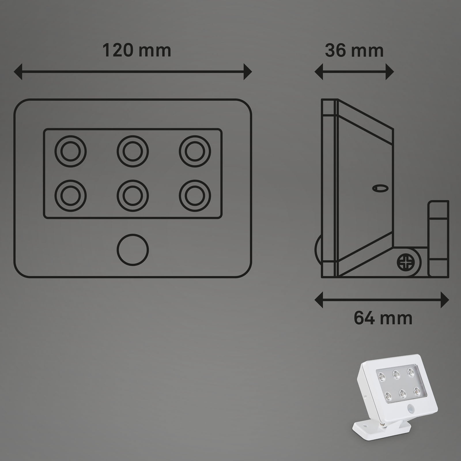 LED utespot Kollig med bevegelsessensor batteridrevet hvit detalj