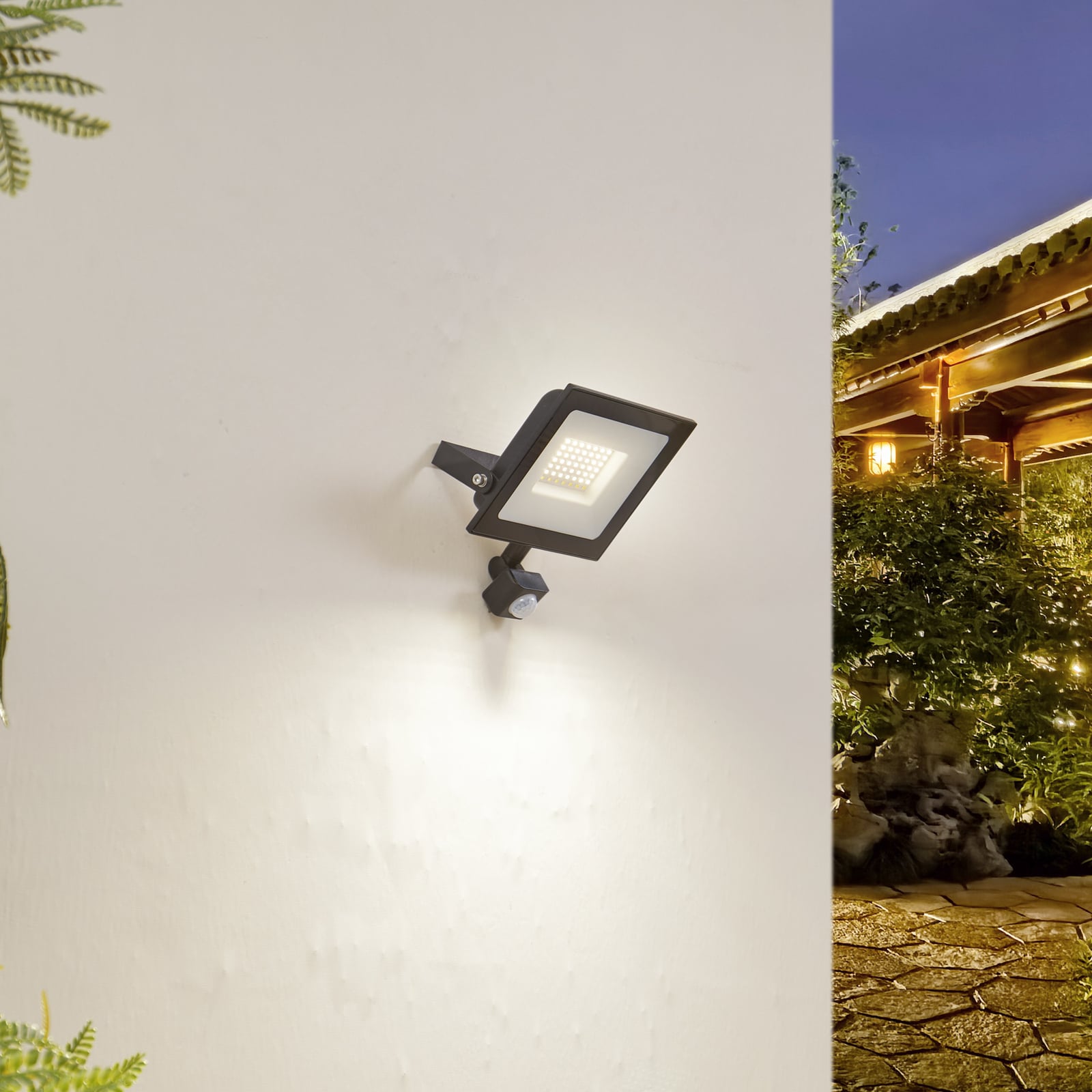 LED utespot Maikel med bevegelsessensor svart 50W IP44 bakside