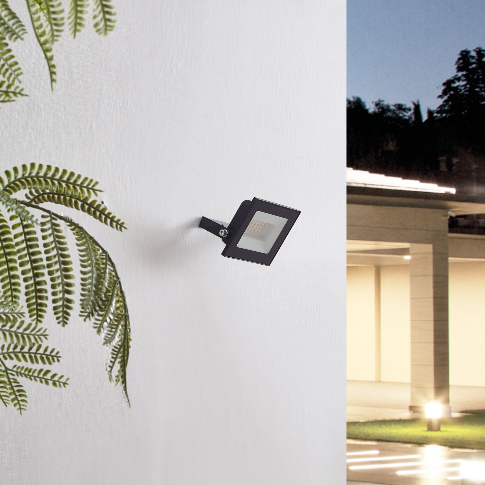 LED utespot Maikel svart 20W 1620 lm IP65 nærbilde av lampe