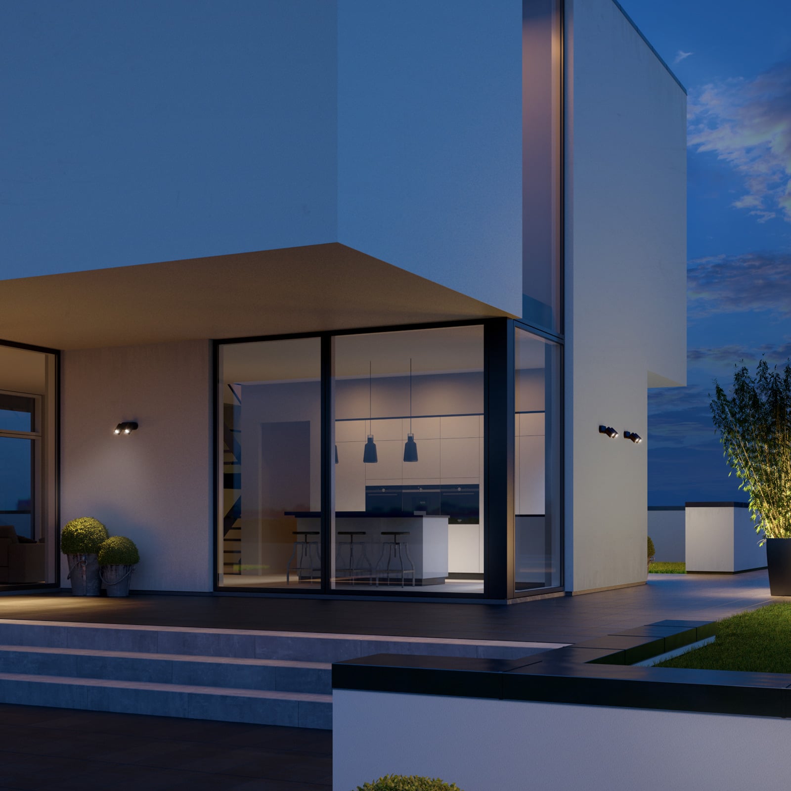 LED utespot Spot Duo S 2-lys montert på vegg utendørs