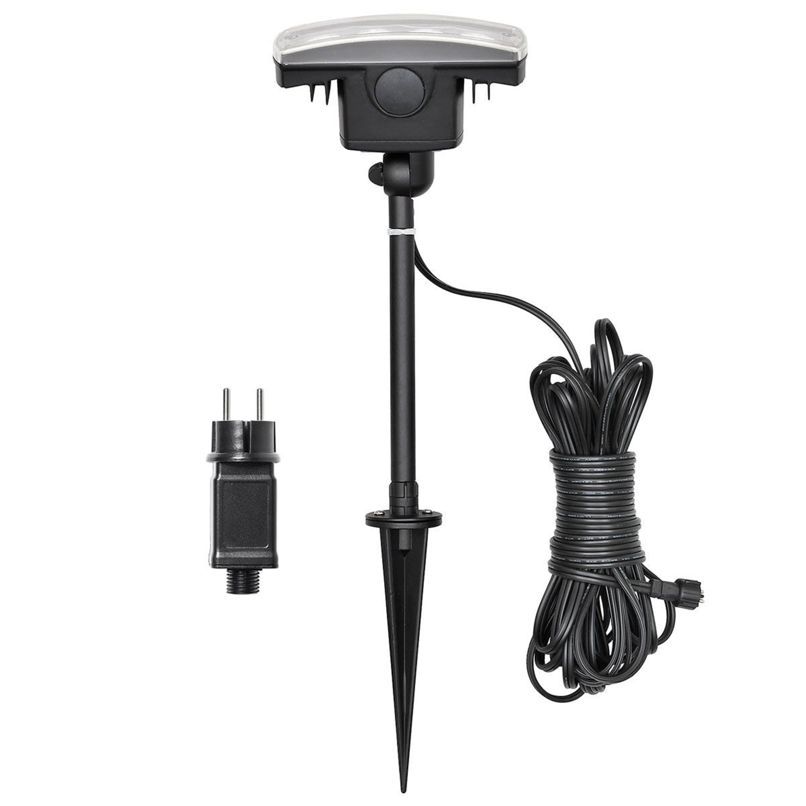 Nærbilde av LED utespotlampe Amalfi med jordspyd og LED-lyskilde
