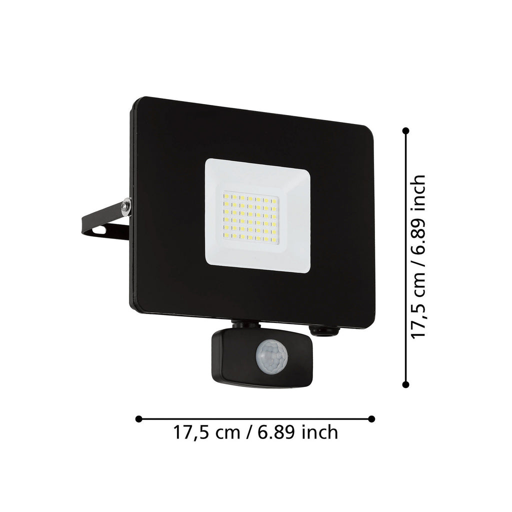 LED utespotlampe Faedo 3 svart 30W detalj av sensor