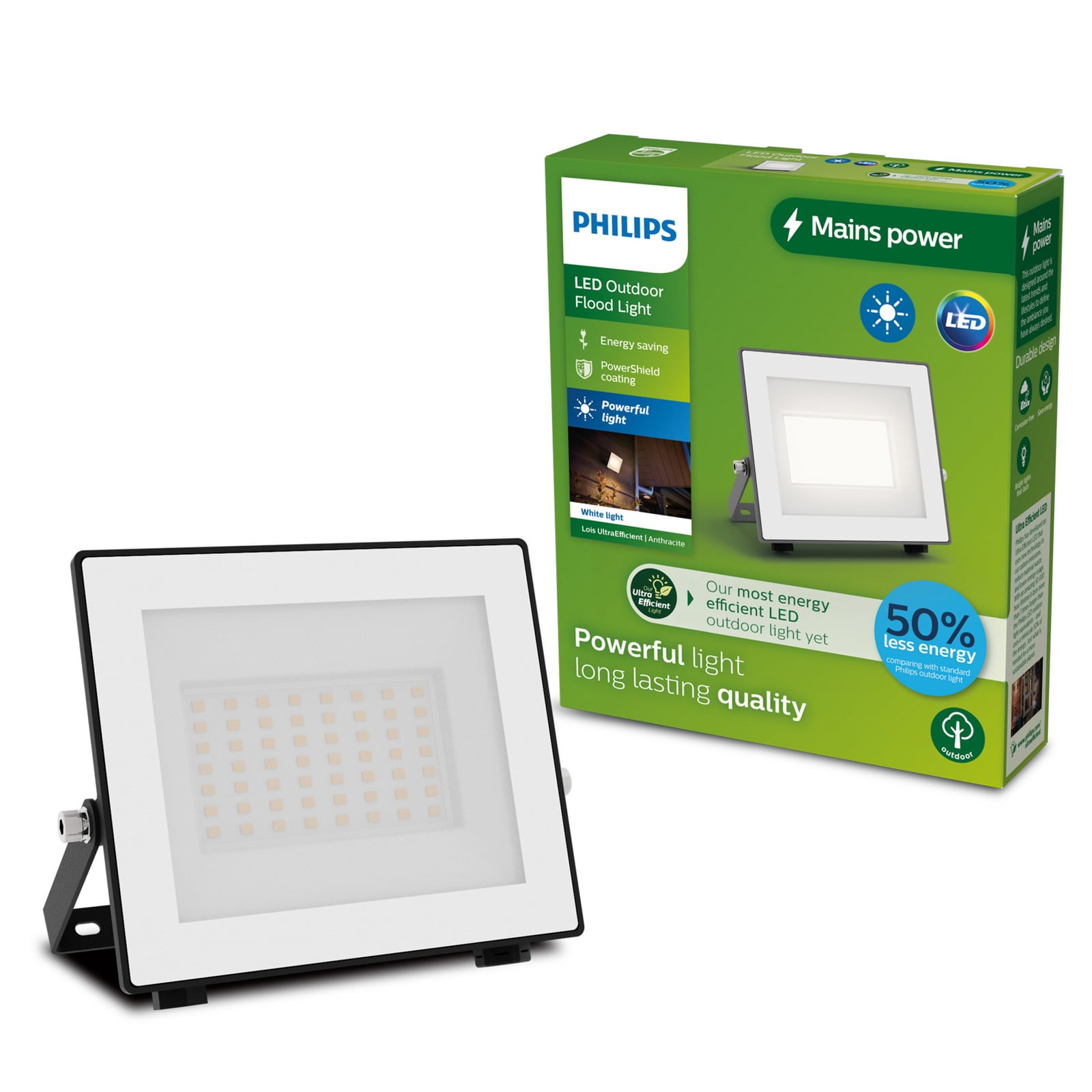 LED utespotlampe Lois flood 14W 2700lm 3000K IP65 Philips med kabel