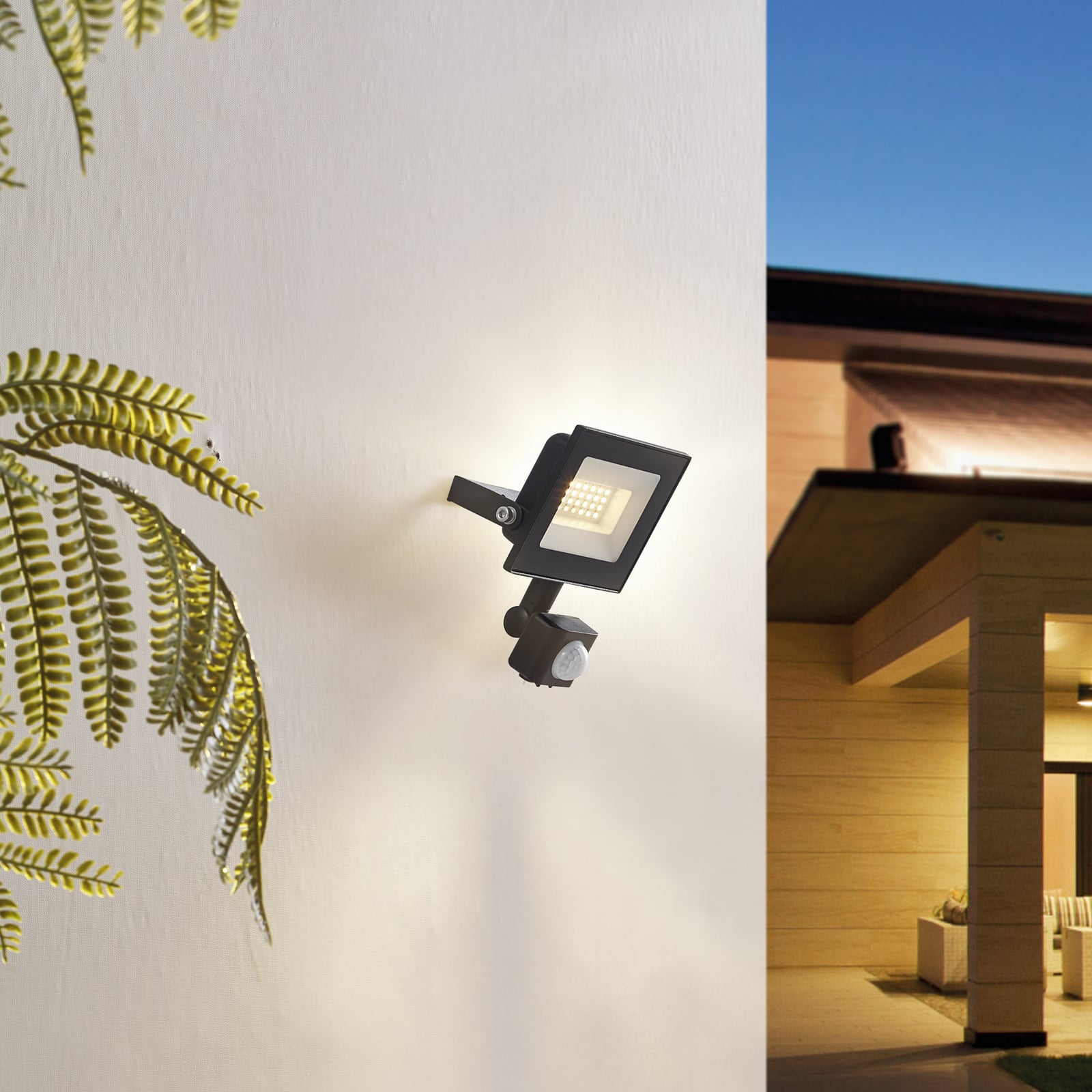 Montert LED utespotter Maikel med bevegelsessensor 20W IP44 2-pk på vegg