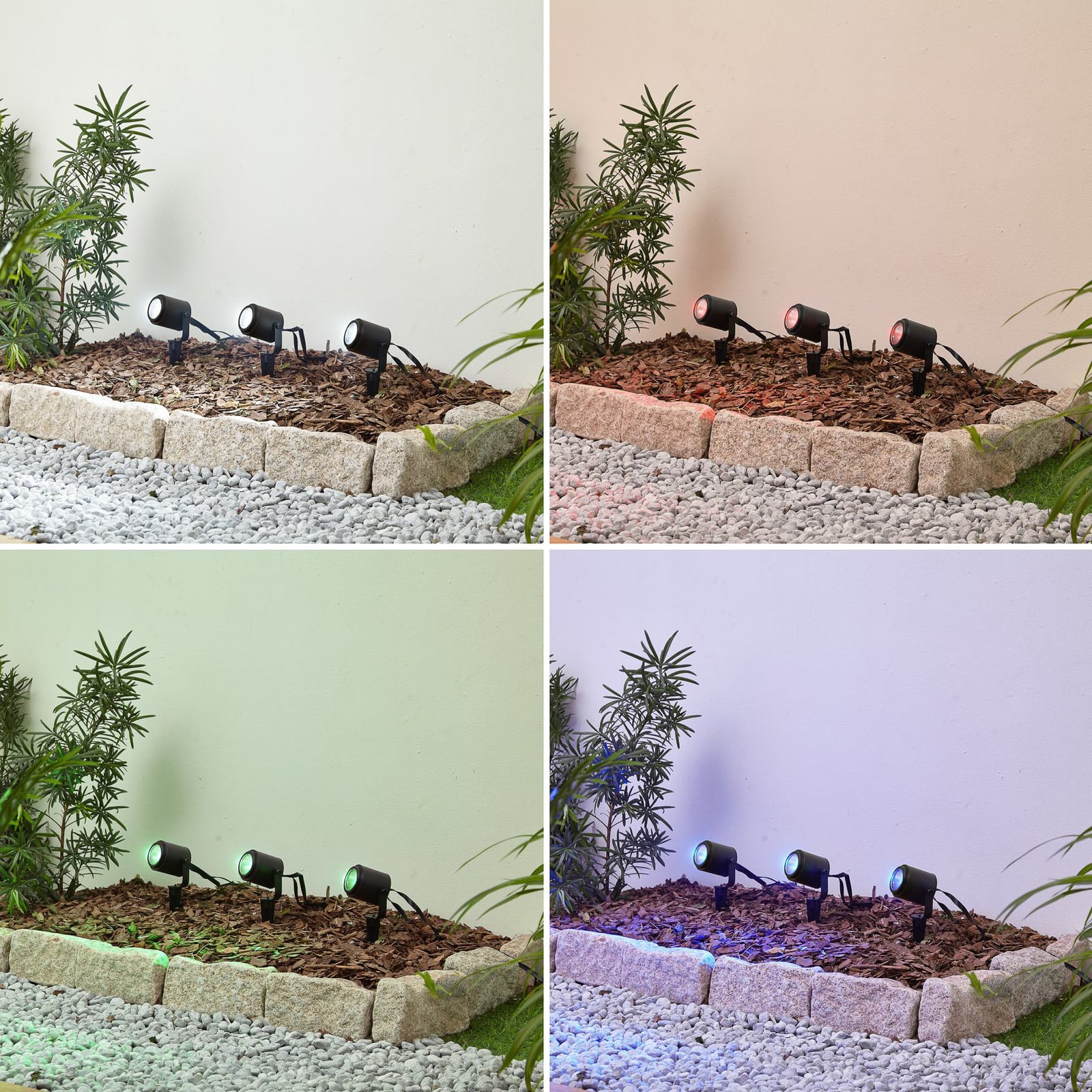 Detalj av LED utespottsett Nymo 3-pk med jordspyd CCT RGB IP44