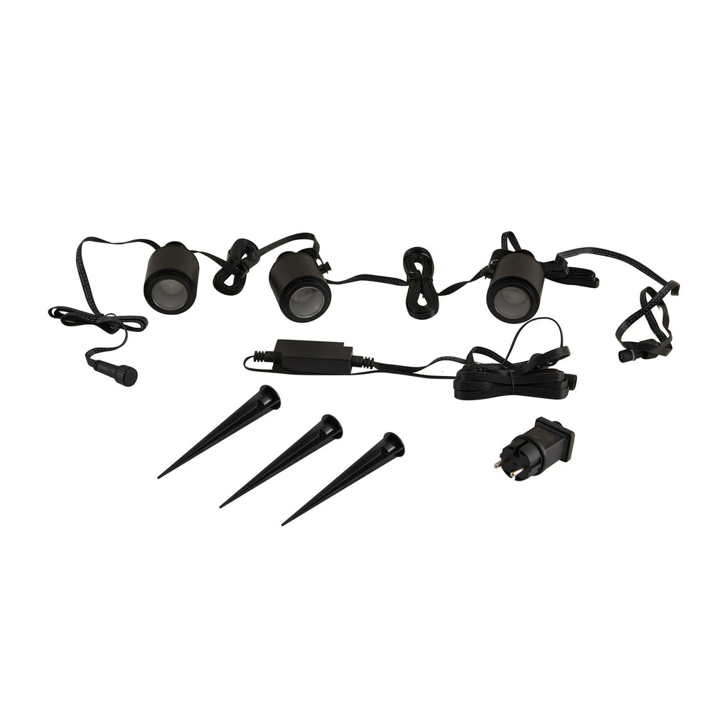 App-styring av LED utespottsett Nymo 3-pk med jordspyd CCT RGB IP44