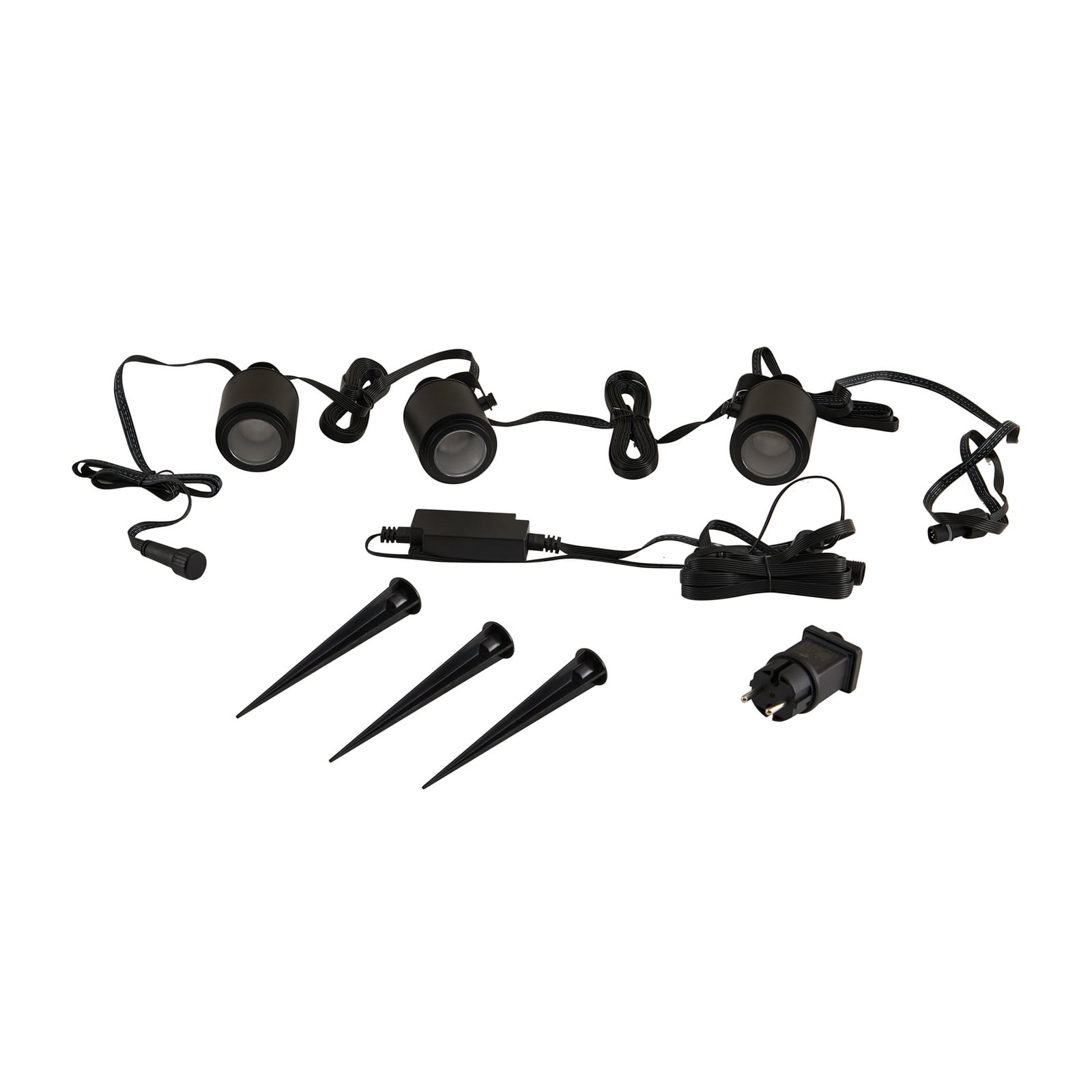 App-styring av LED utespottsett Nymo 3-pk med jordspyd CCT RGB IP44