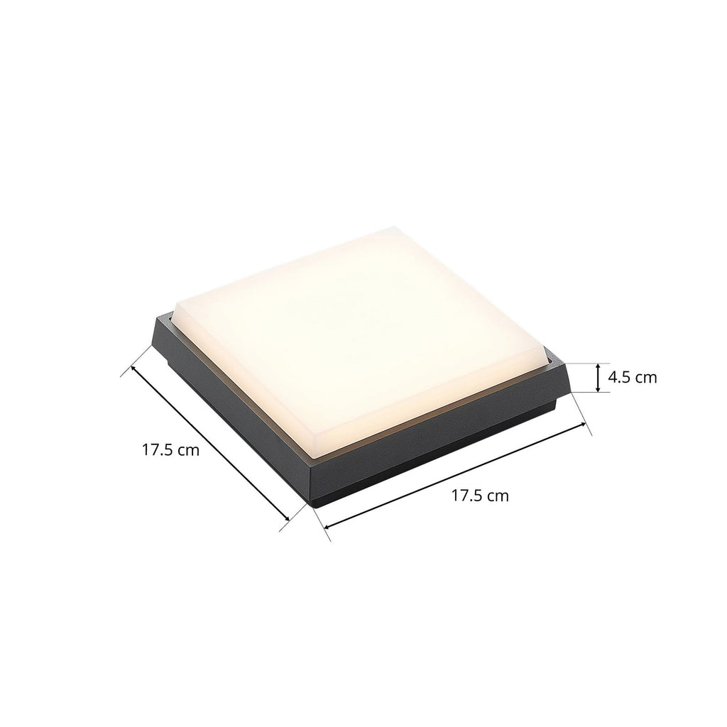 LED utetaklampe Amra firkantet 17,5 cm IP54 lys i mørke