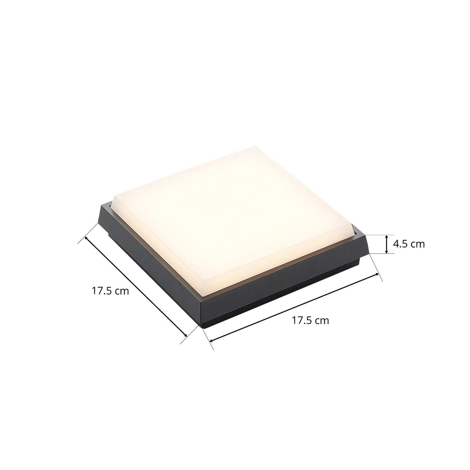 LED utetaklampe Amra firkantet 17,5 cm IP54 lys i mørke