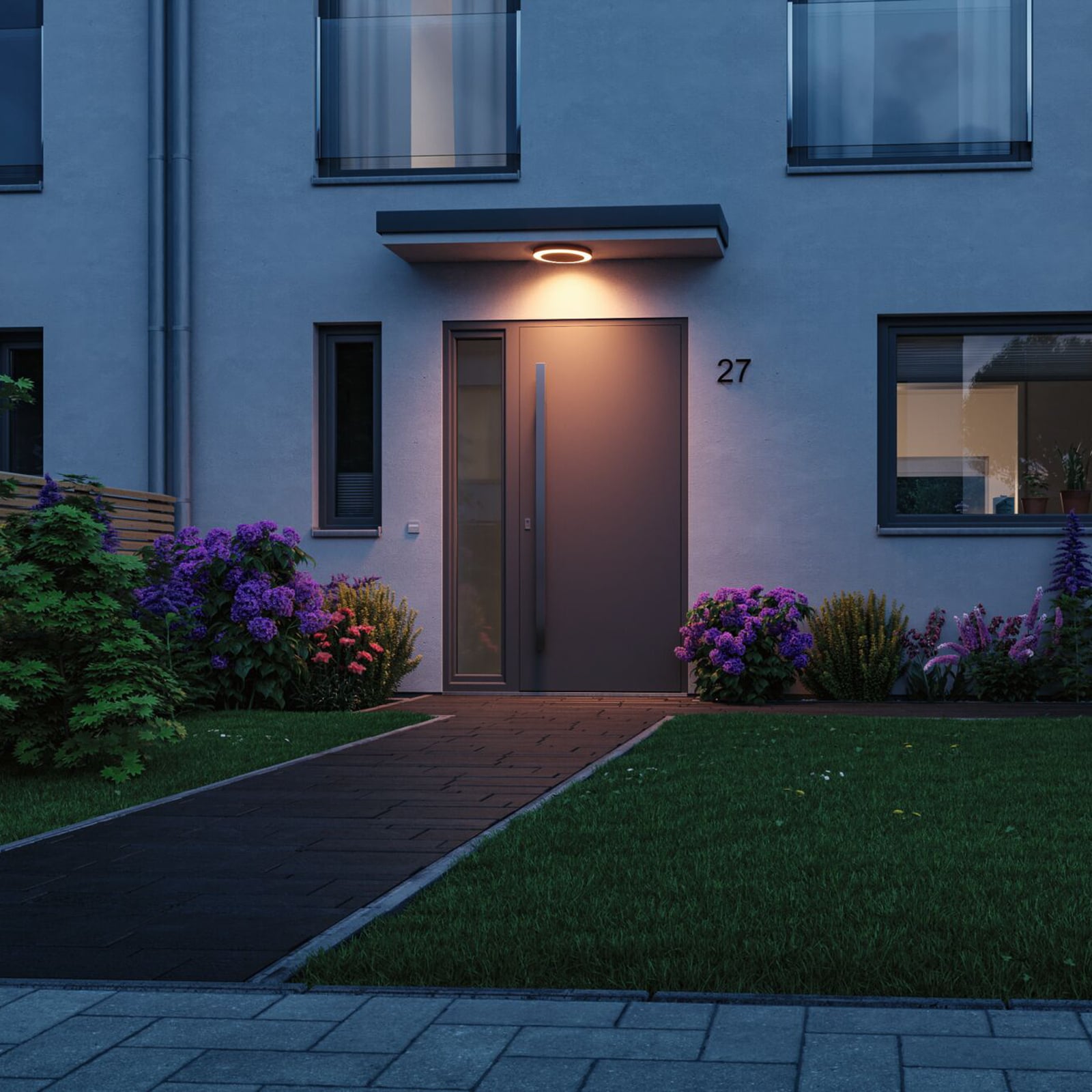 LED utetaklampe Circula Zigbee dimbar antrasitt lys