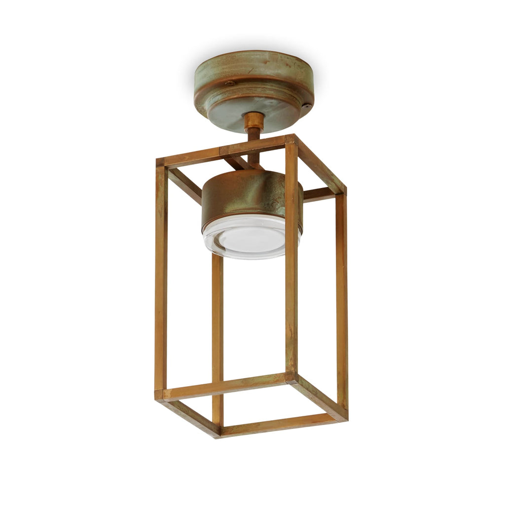 LED utetaklampe Cubic messing antikk opalglass Moretti Luce forfra