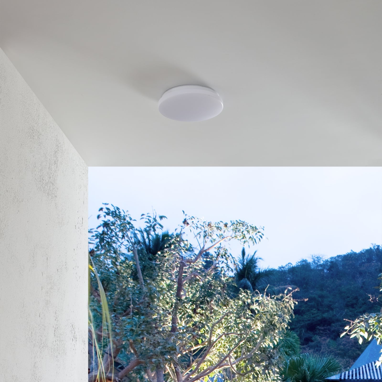LED utetaklampe Doki rund hvit plast bakside