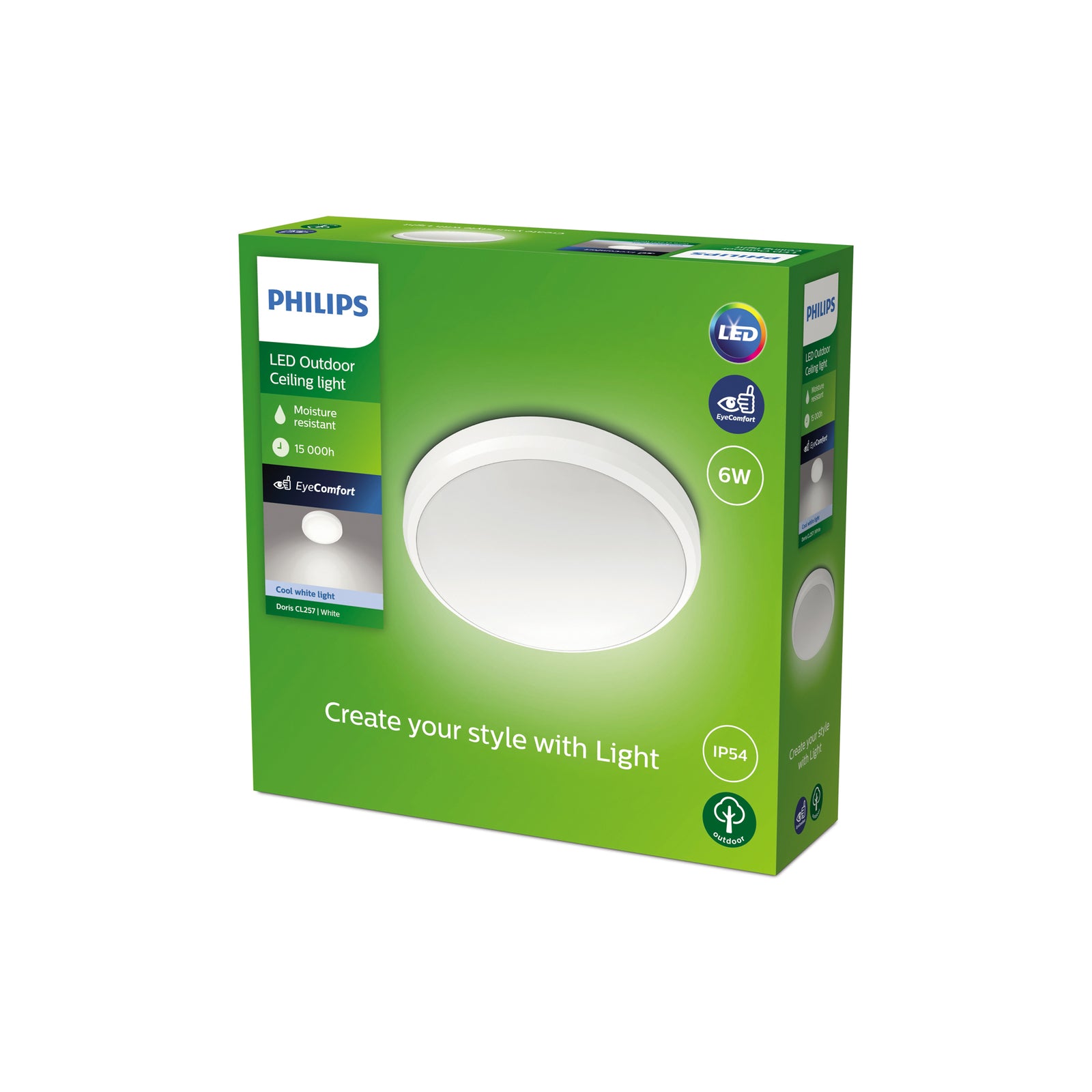 LED utetaklampe Doris hvit Ø22 cm IP54 4000K Philips nærbilde