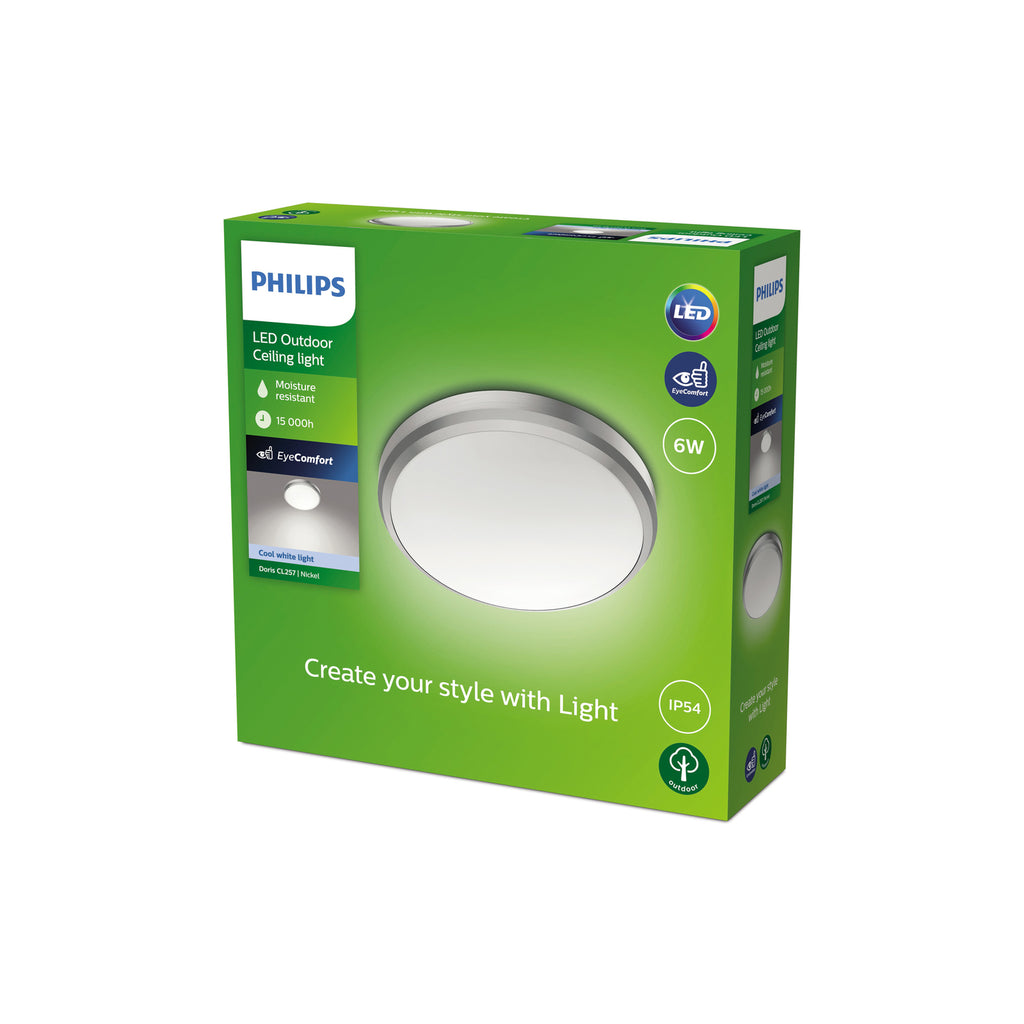 LED utetaklampe Doris nikkel Ø22 cm IP54 4000K Philips nærbilde
