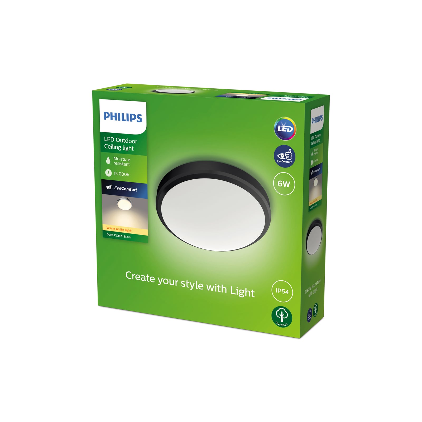 Detalj av LED utetaklampe Doris svart Ø22 cm Philips
